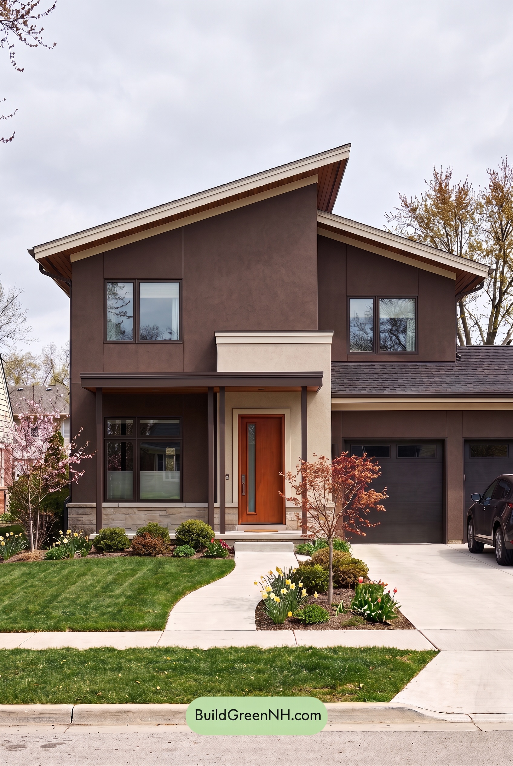 Dark Stucco House Exterior Color Scheme: Umber Solstice - Overcast