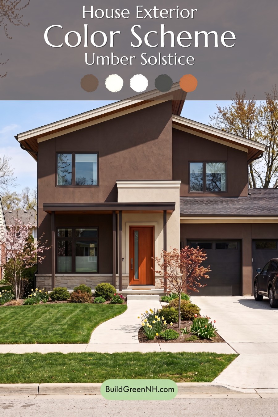 Dark Stucco House Exterior Color Scheme: Umber Solstice