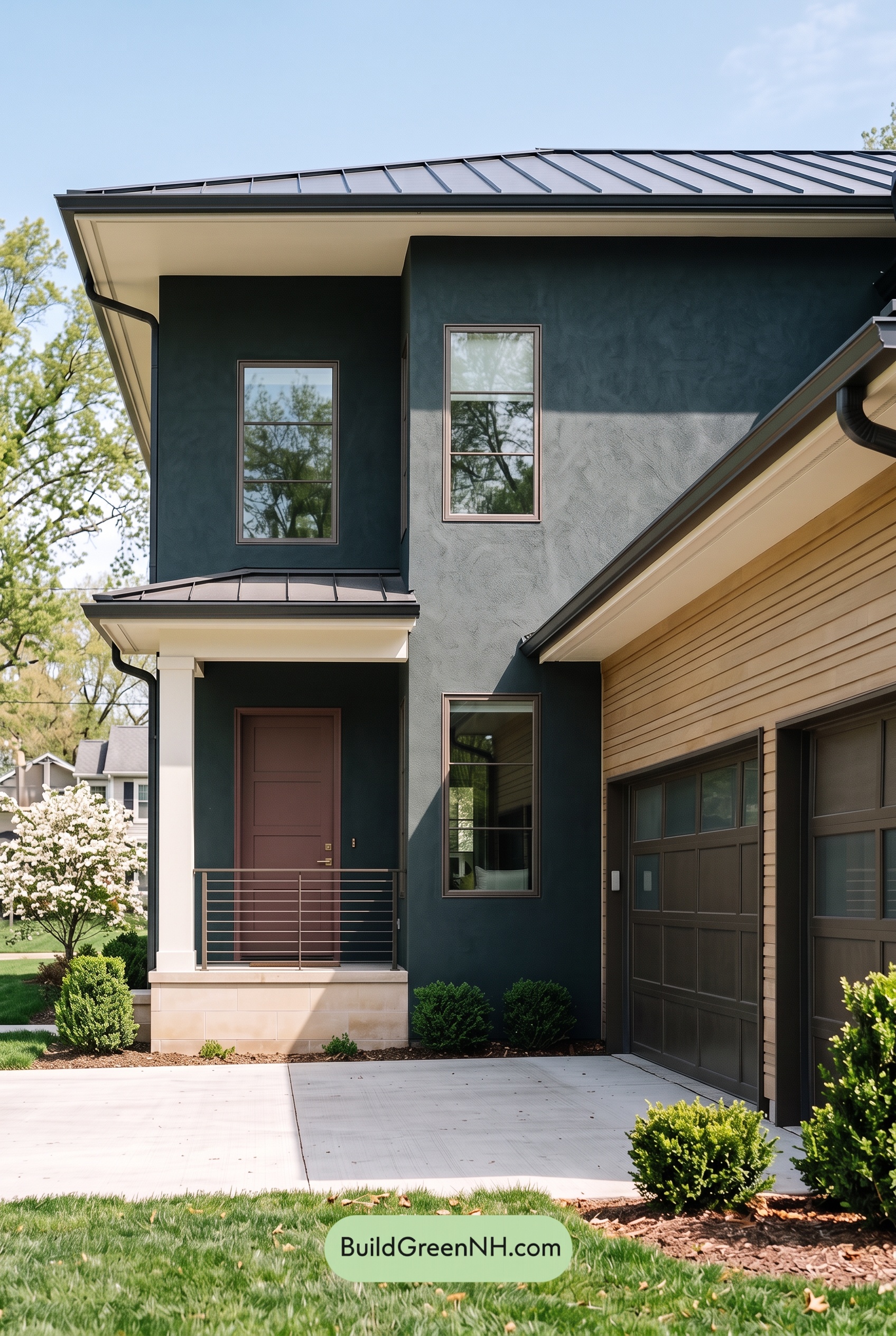 Dark Stucco House Exterior Color Scheme: Verdant Meridian