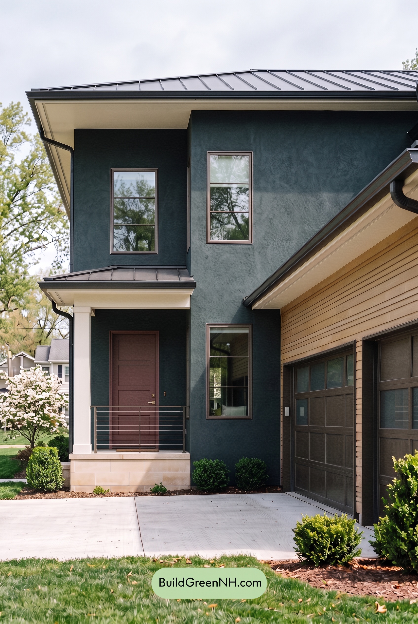 Dark Stucco House Exterior Color Scheme: Verdant Meridian - Overcast