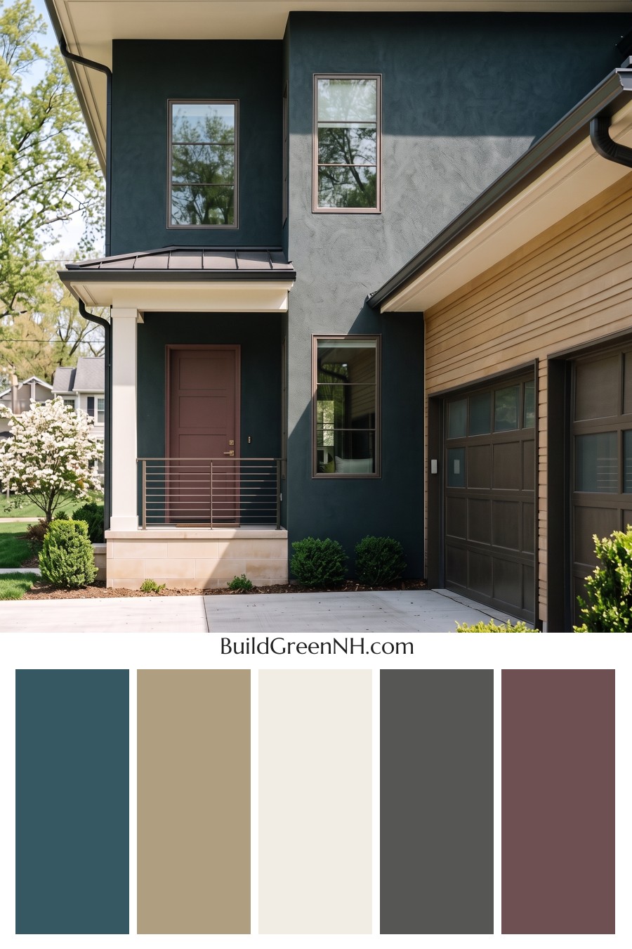 Dark Stucco House Exterior Color Scheme: Verdant Meridian