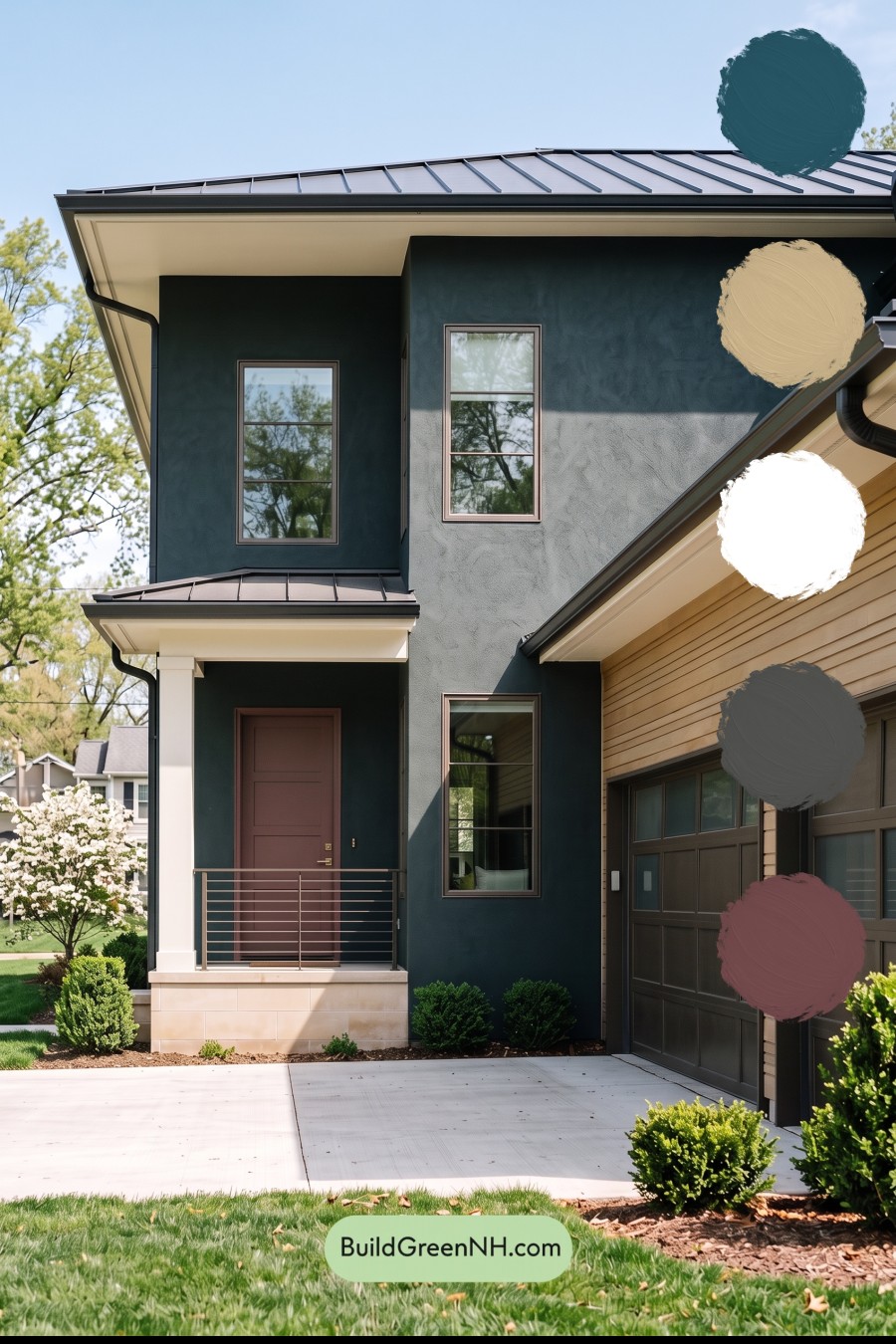 Dark Stucco House Exterior Color Scheme: Verdant Meridian