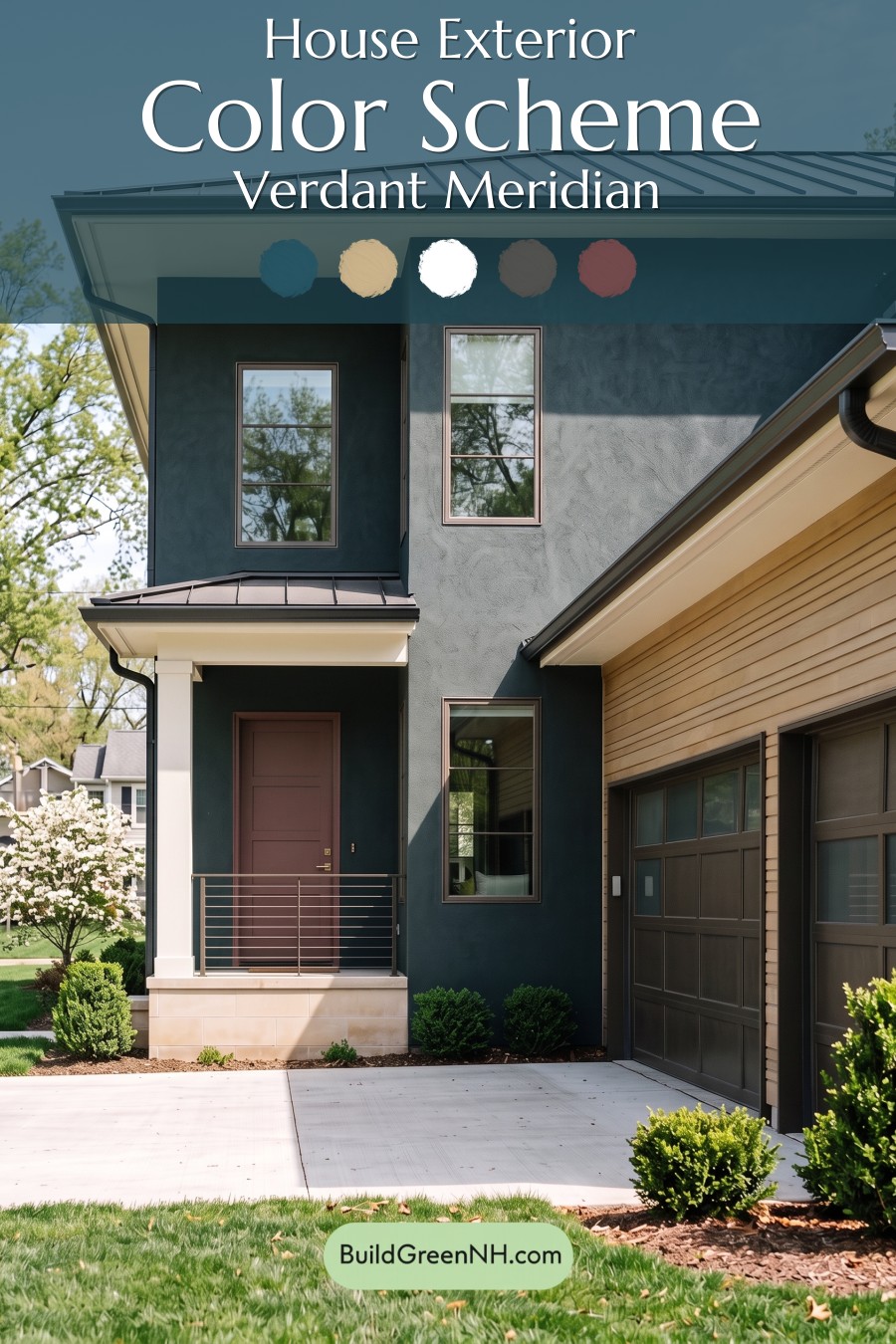 Dark Stucco House Exterior Color Scheme: Verdant Meridian