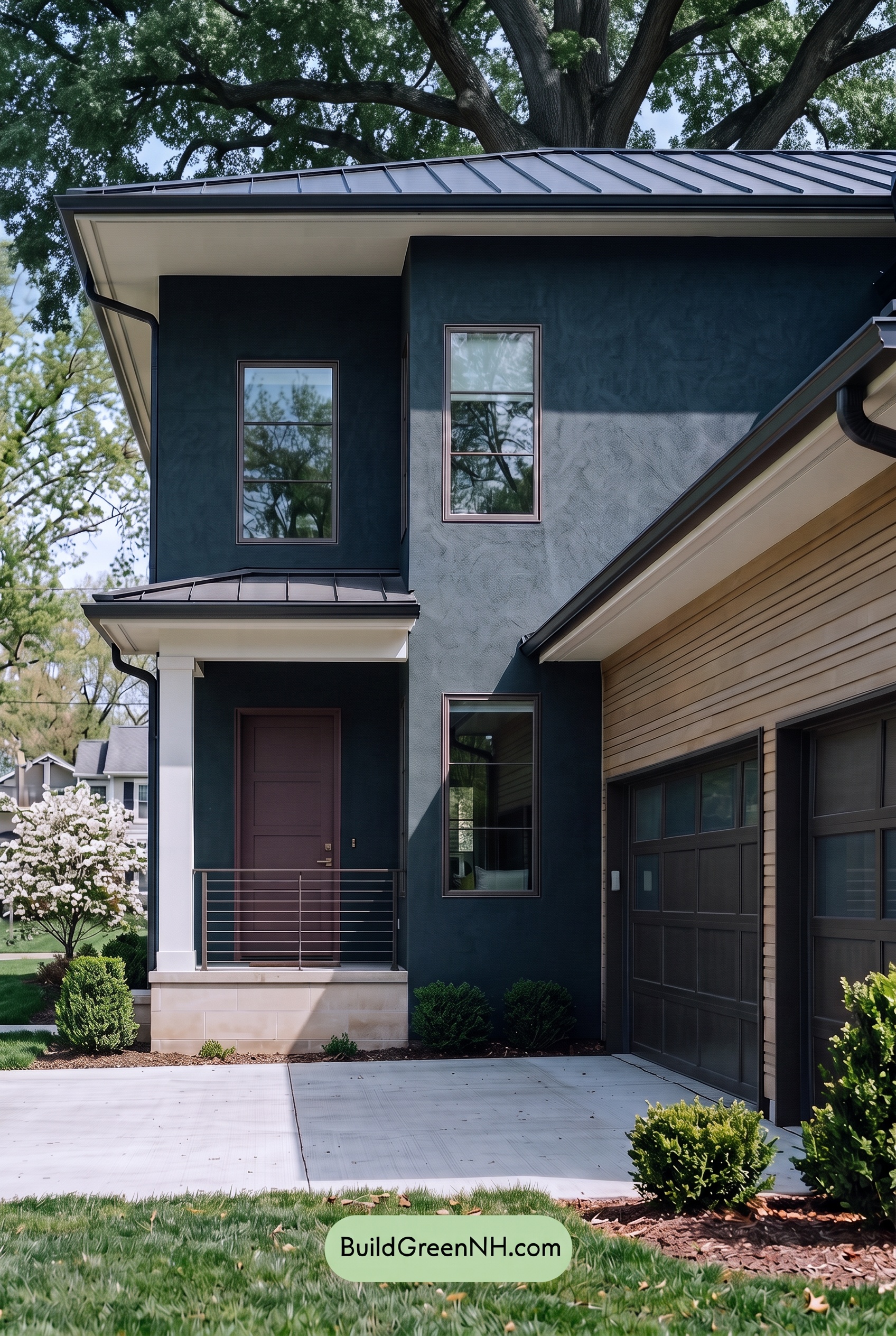 Dark Stucco House Exterior Color Scheme: Verdant Meridian - Shade