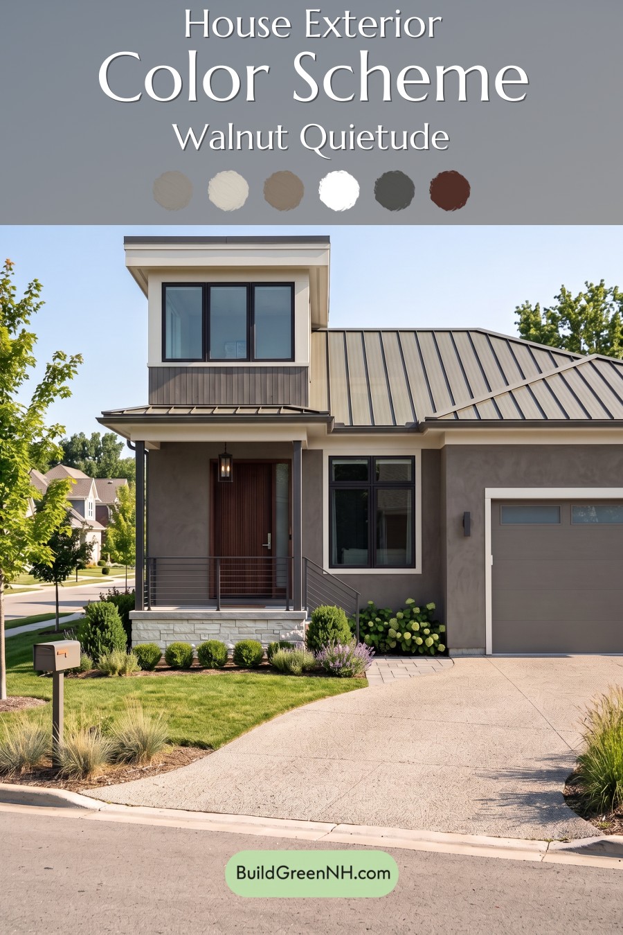 Dark Stucco House Exterior Color Scheme: Walnut Quietude