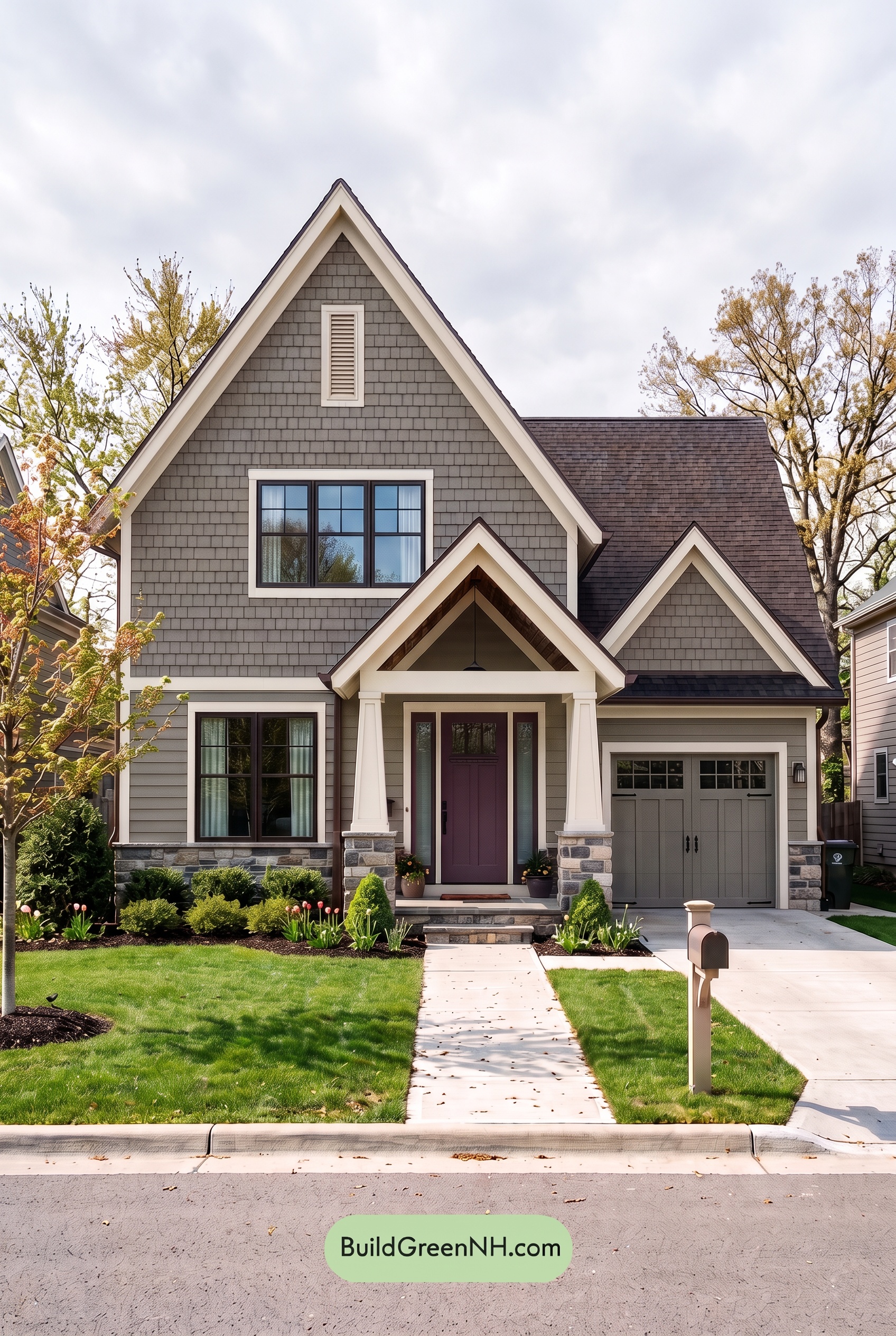Exterior Color Scheme with Stone Accents: Ashen Copper Welcome - Overcast