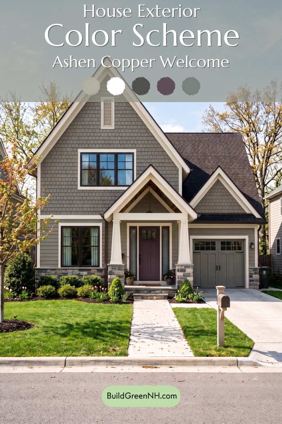 Exterior Color Scheme with Stone Accents: Ashen Copper Welcome