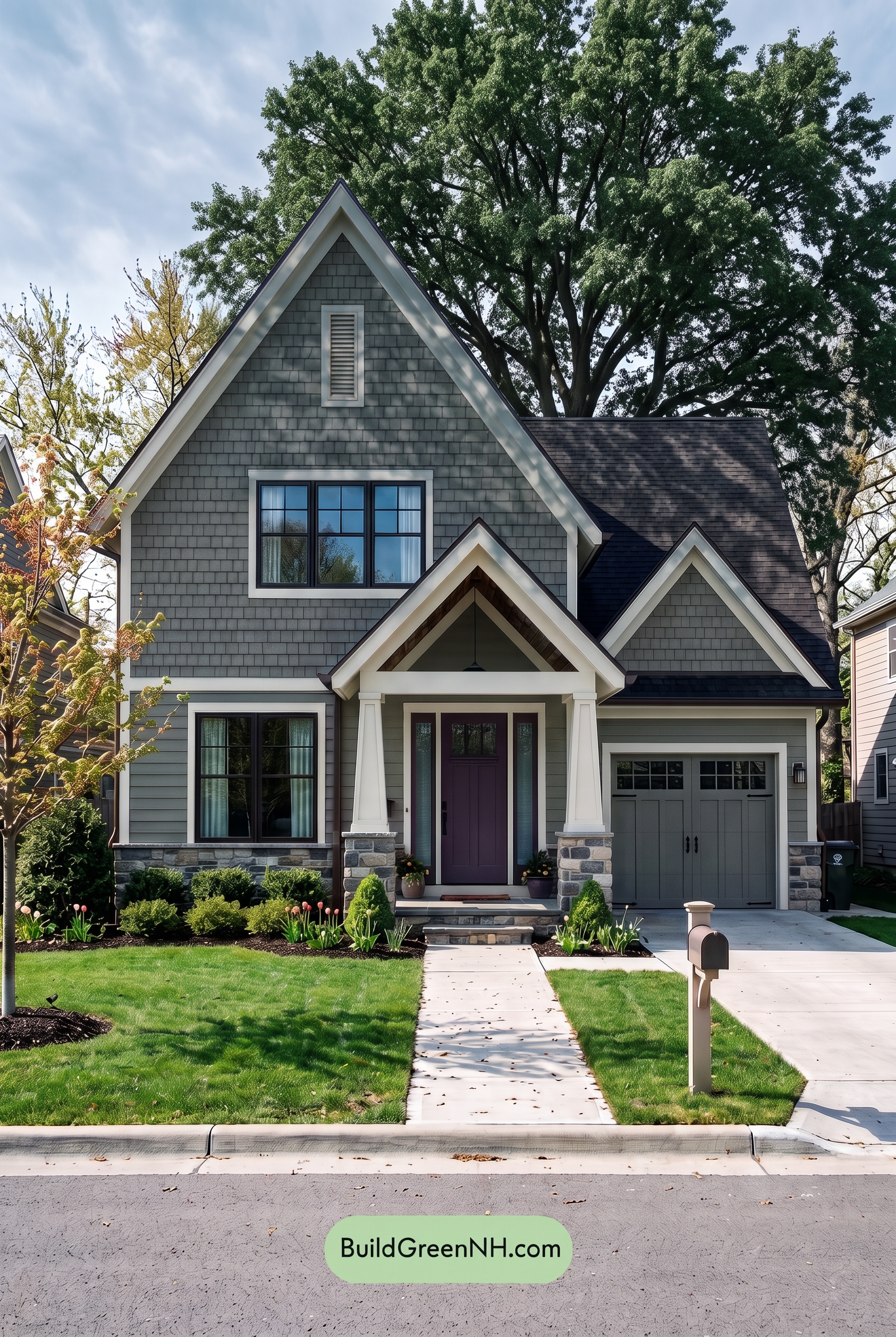 Exterior Color Scheme with Stone Accents: Ashen Copper Welcome - Shade