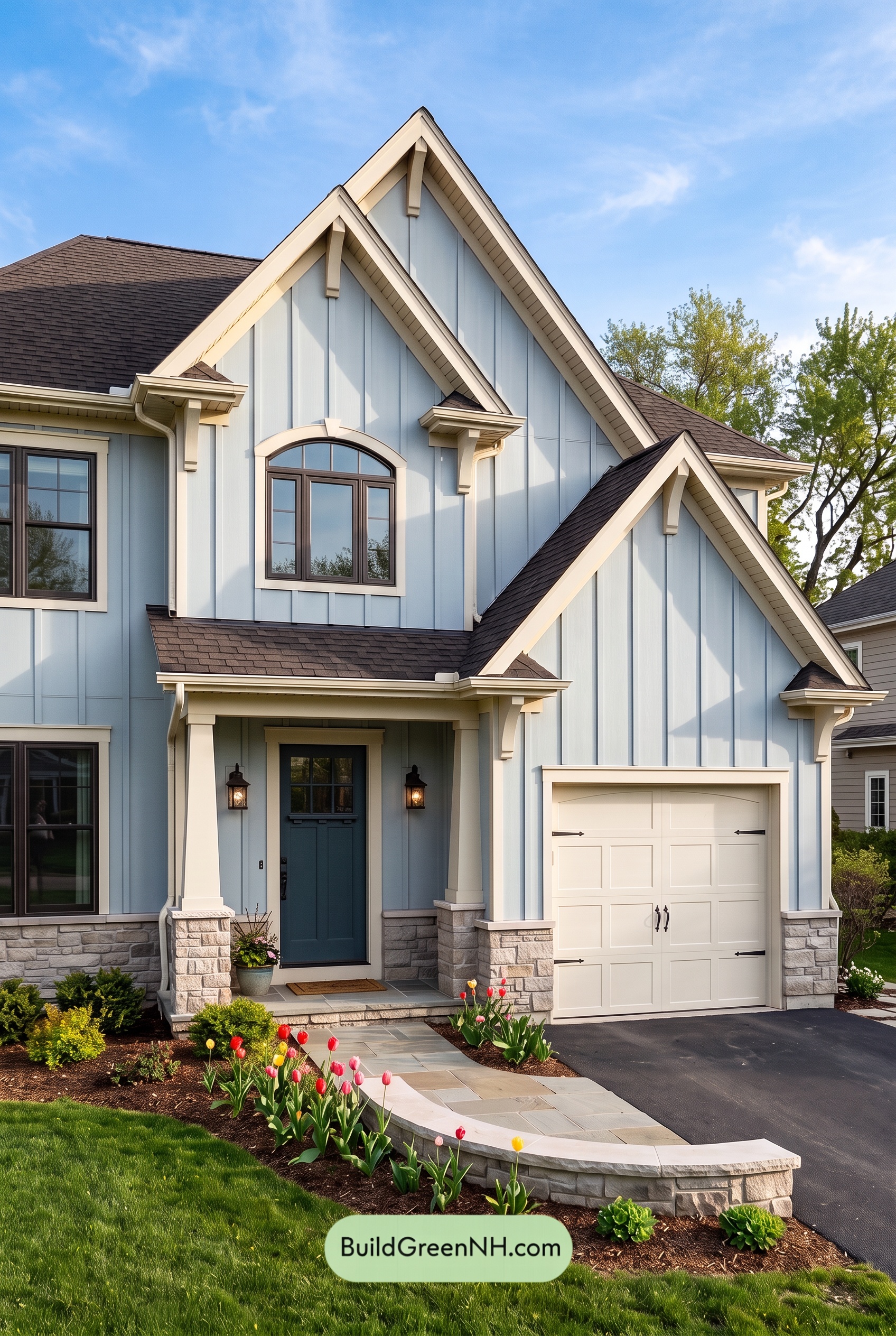 Exterior Color Scheme with Stone Accents: Bluebell Gable Song