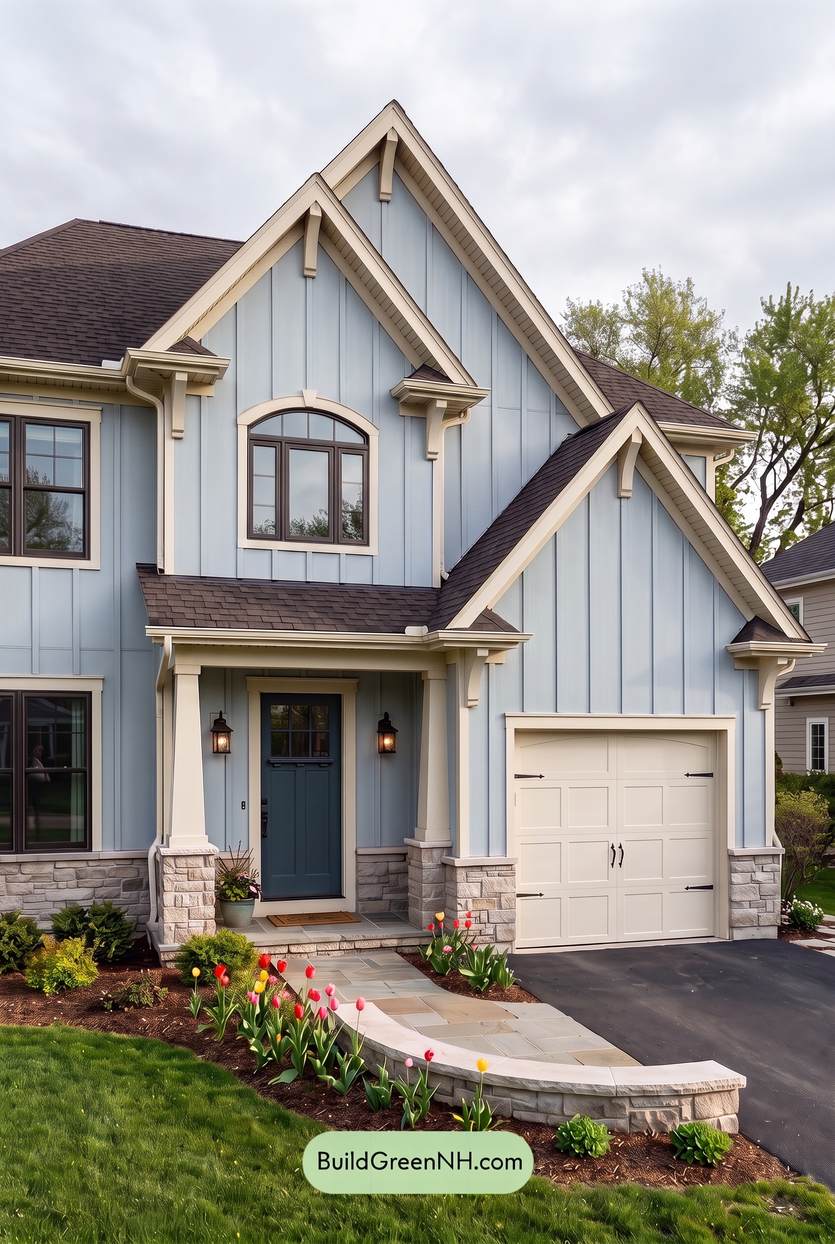 Exterior Color Scheme with Stone Accents: Bluebell Gable Song - Overcast