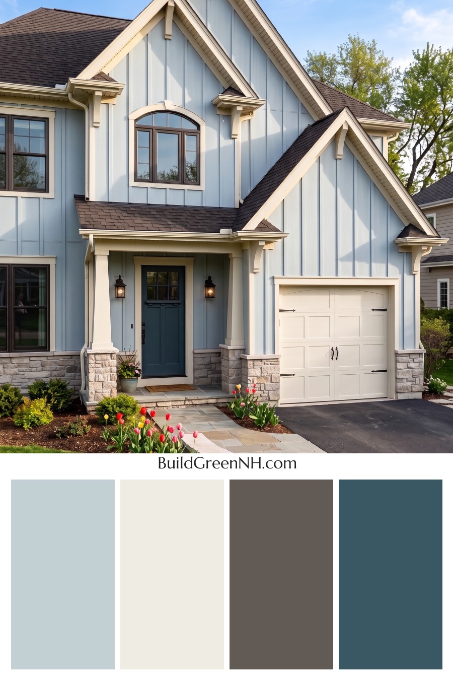 Exterior Color Scheme with Stone Accents: Bluebell Gable Song