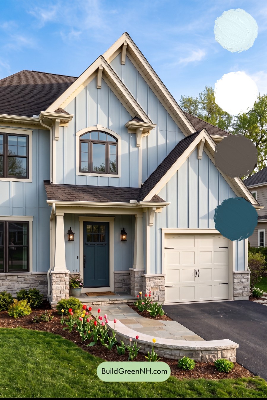 Exterior Color Scheme with Stone Accents: Bluebell Gable Song