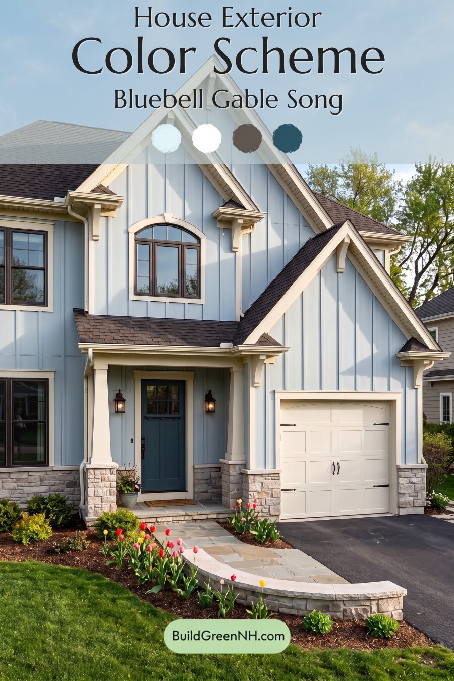 Exterior Color Scheme with Stone Accents: Bluebell Gable Song