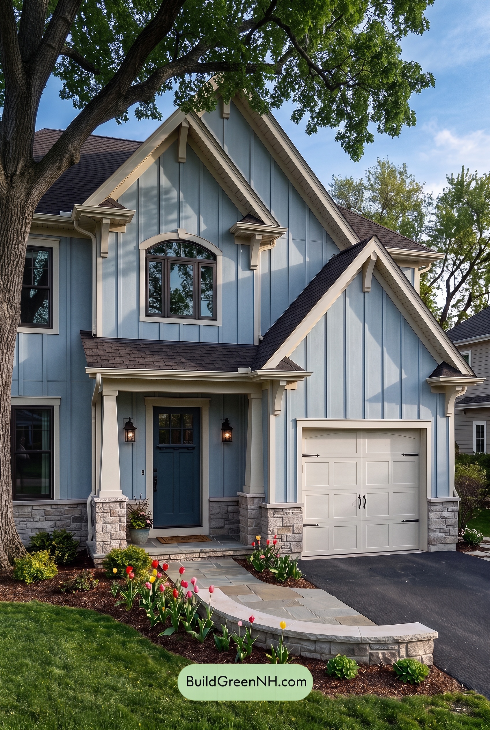 Exterior Color Scheme with Stone Accents: Bluebell Gable Song - Shade
