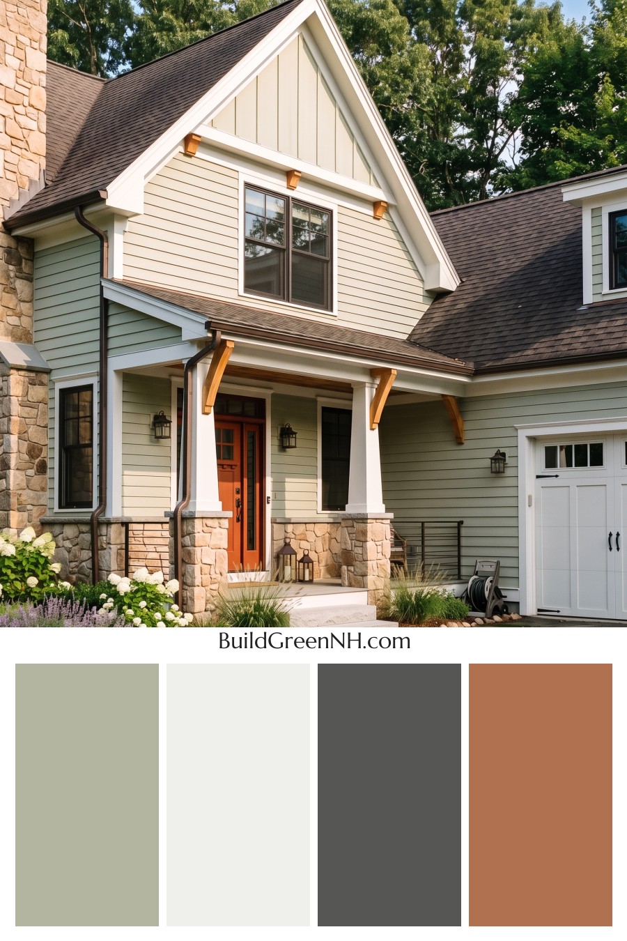 Exterior Color Scheme with Stone Accents: Celadon Ember Gable