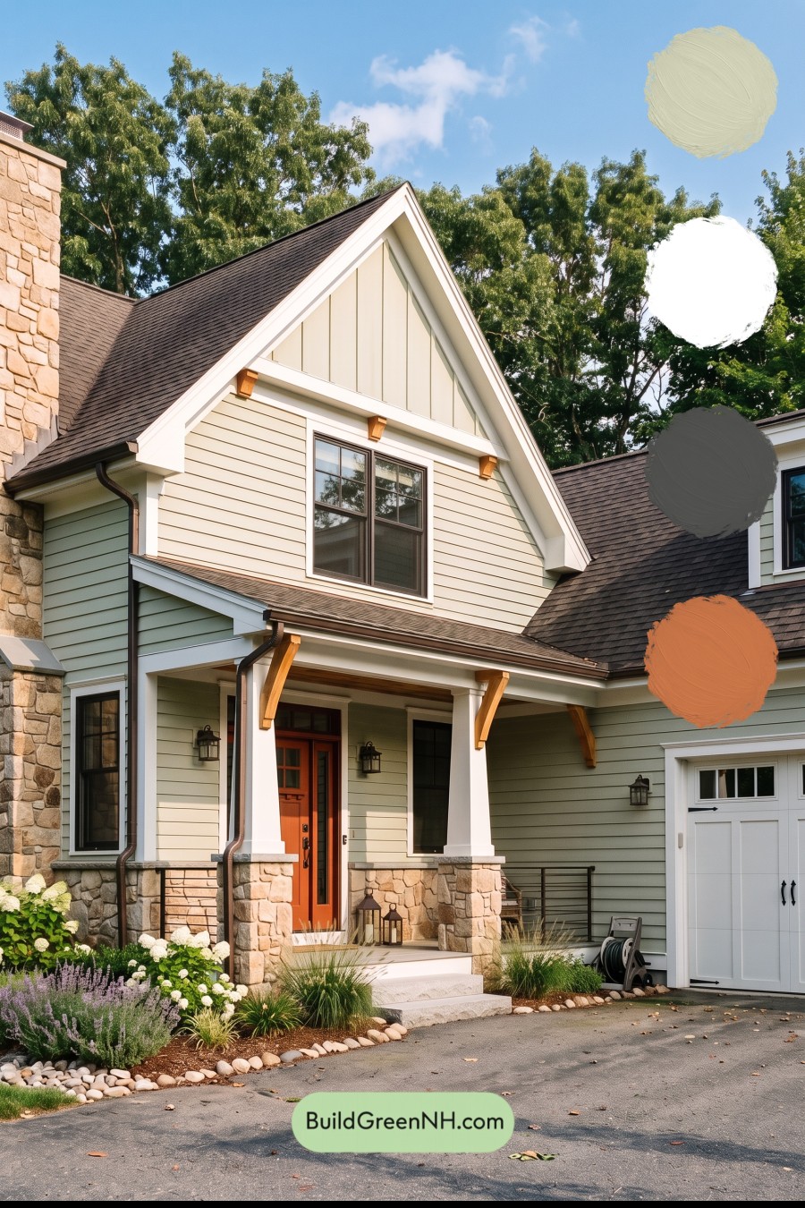 Exterior Color Scheme with Stone Accents: Celadon Ember Gable