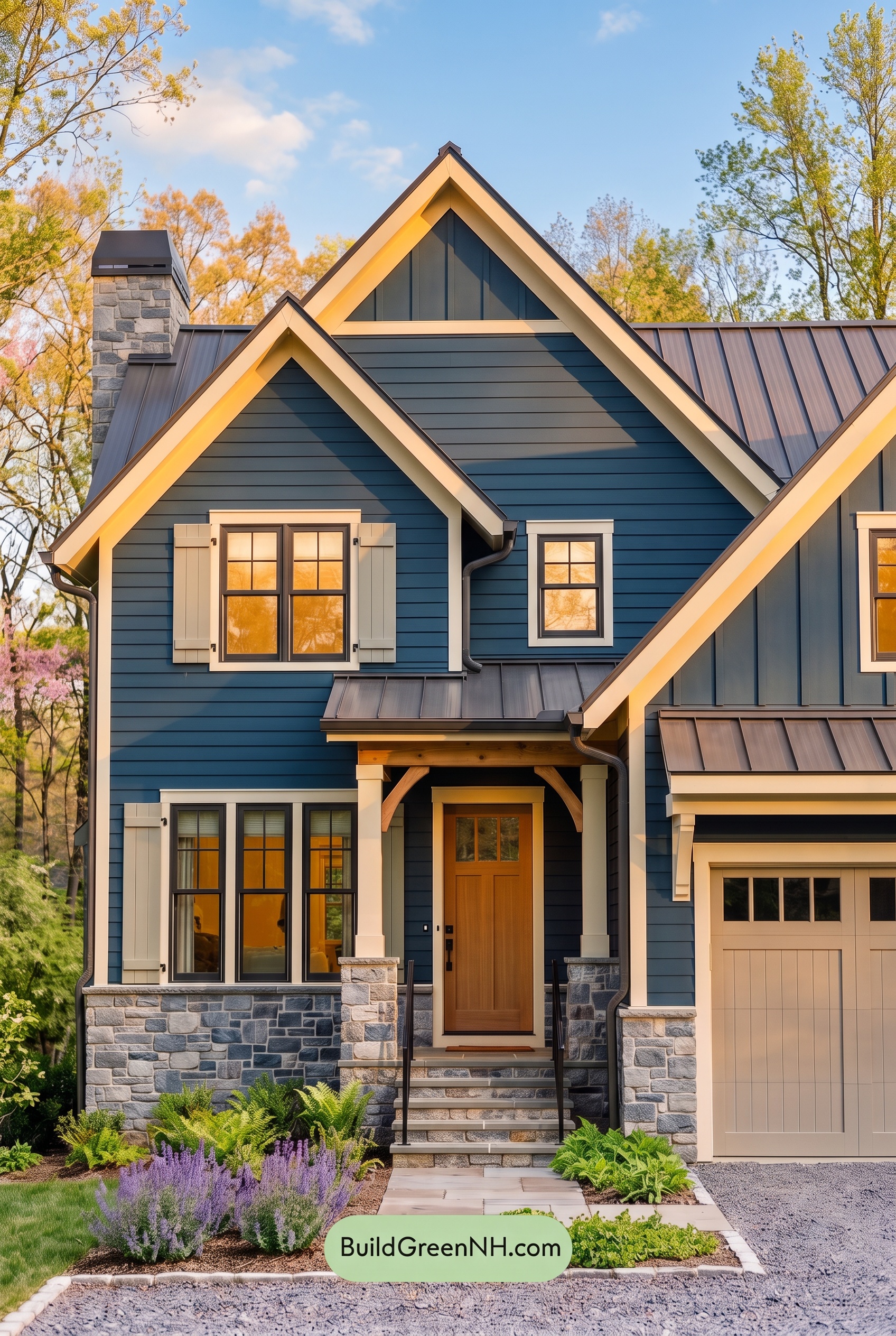 Exterior Color Scheme with Stone Accents: Cobalt Quarry Light - Golden Hour