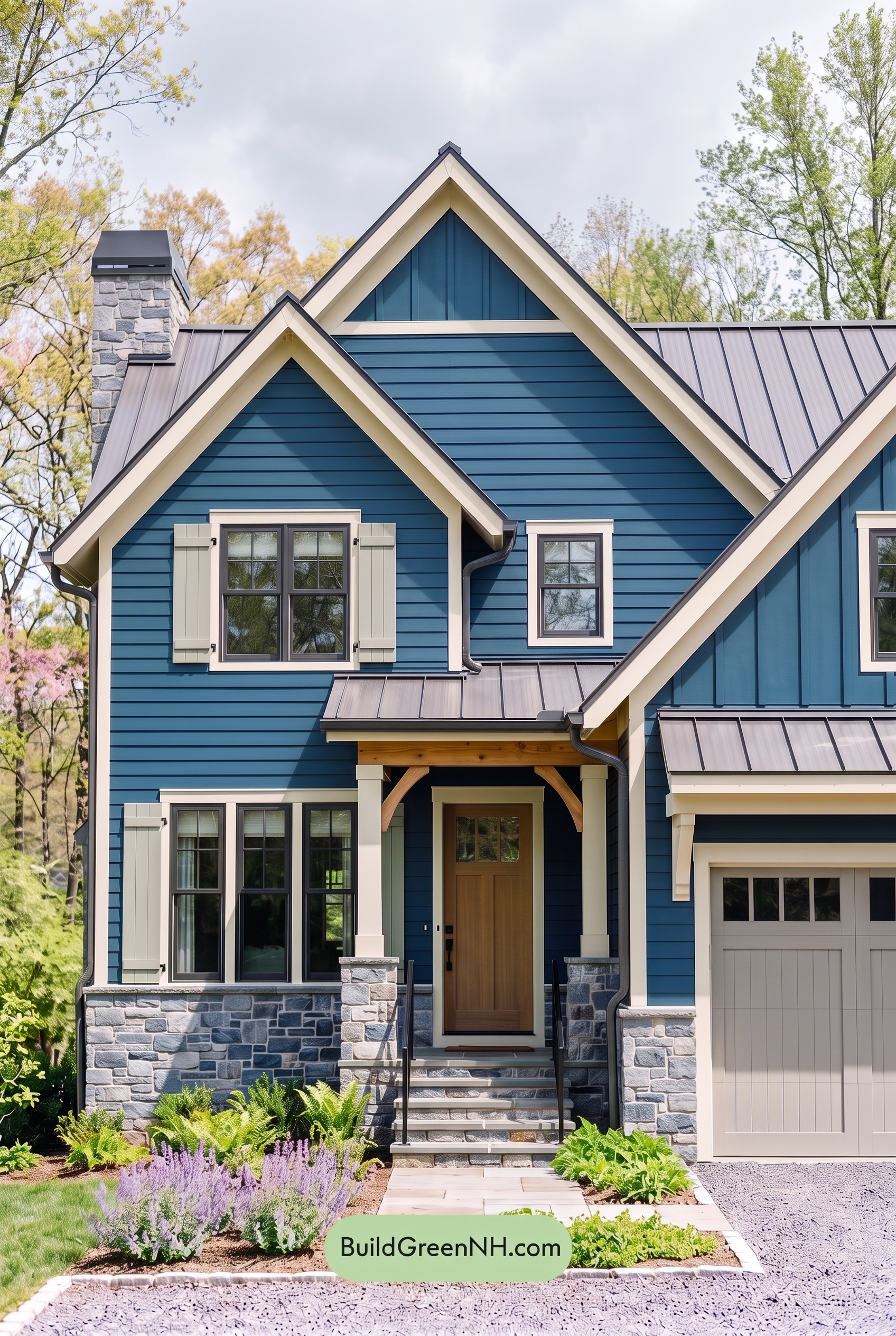 Exterior Color Scheme with Stone Accents: Cobalt Quarry Light - Overcast