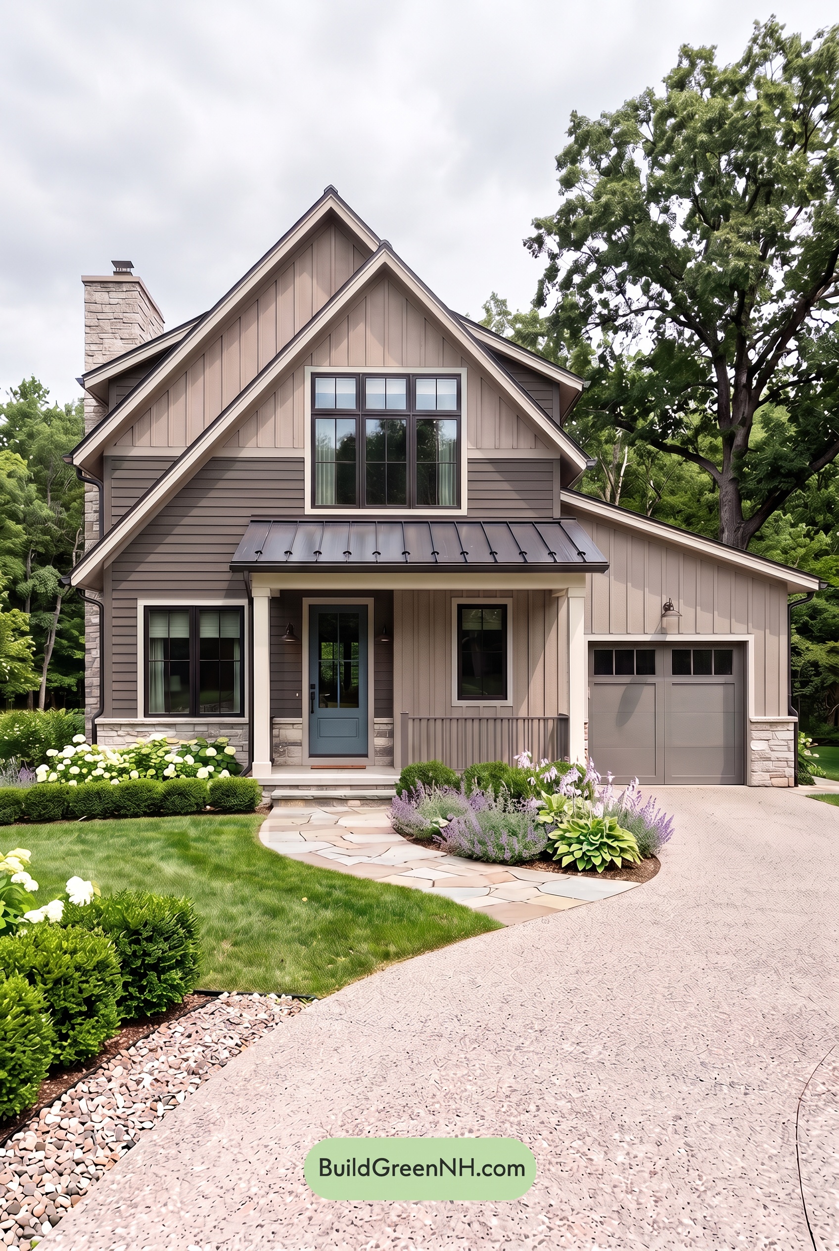 Exterior Color Scheme with Stone Accents: Cocoa Gable Rhythm - Overcast