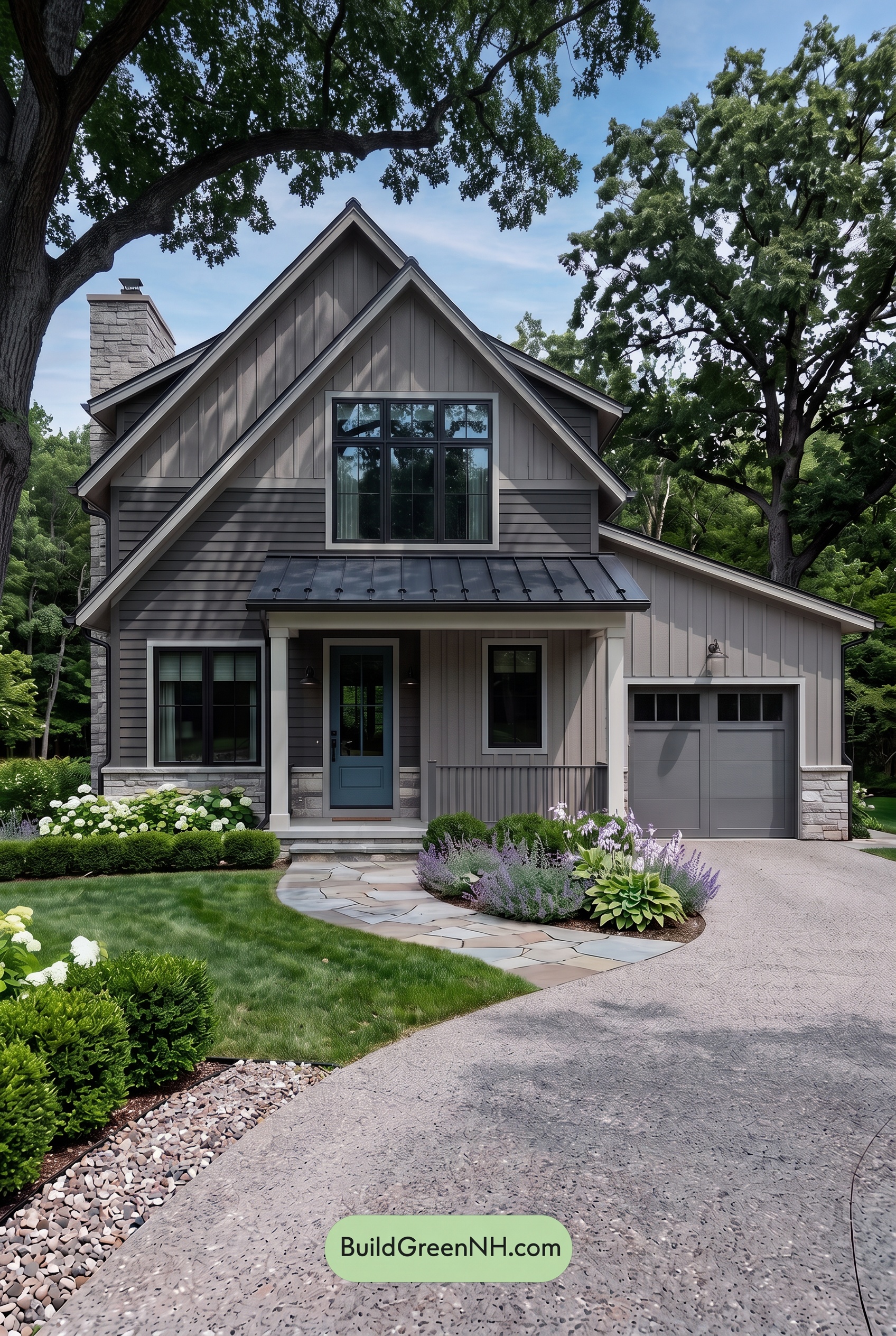 Exterior Color Scheme with Stone Accents: Cocoa Gable Rhythm - Shade