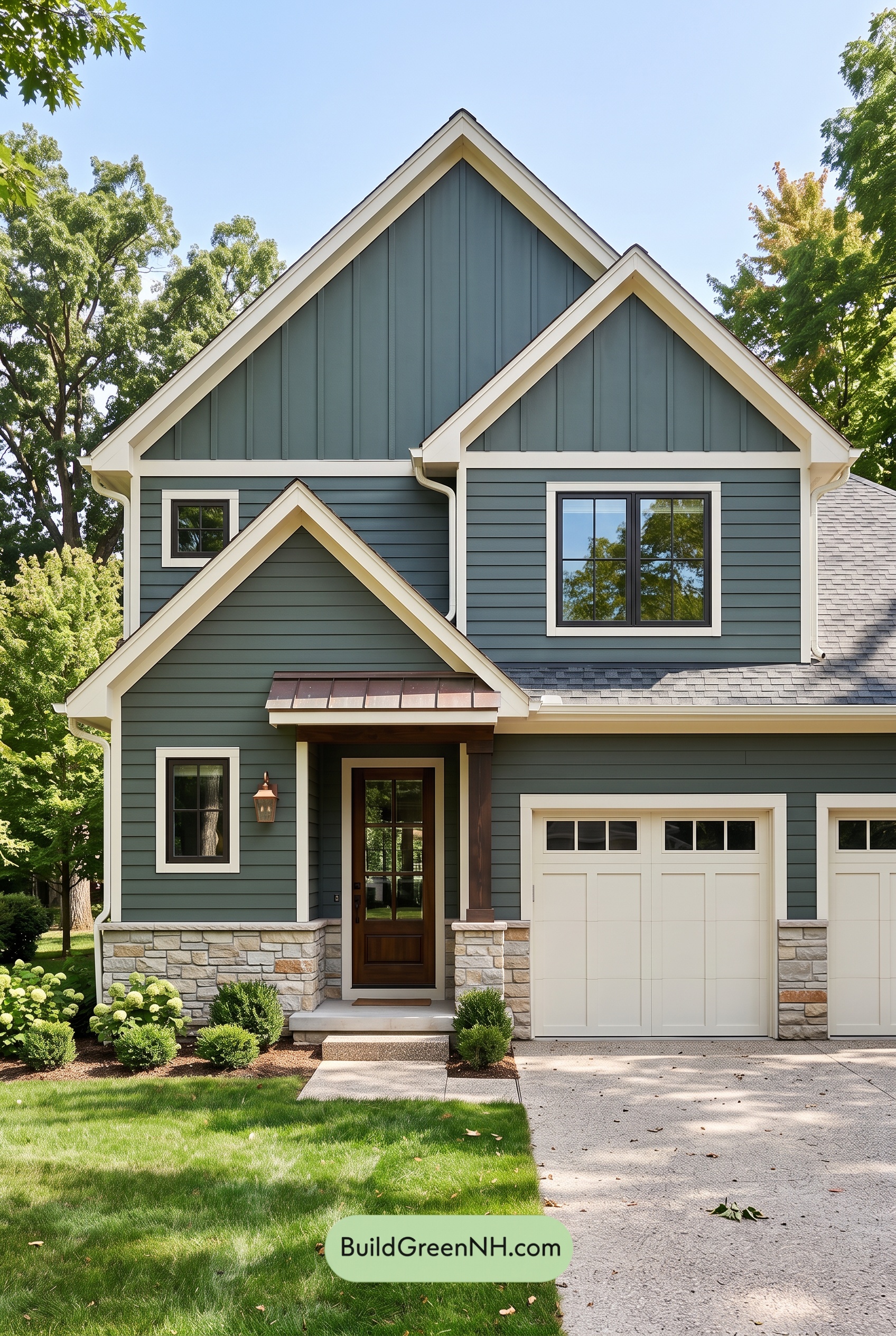 Exterior Color Scheme with Stone Accents: Evergreen Copper Welcome
