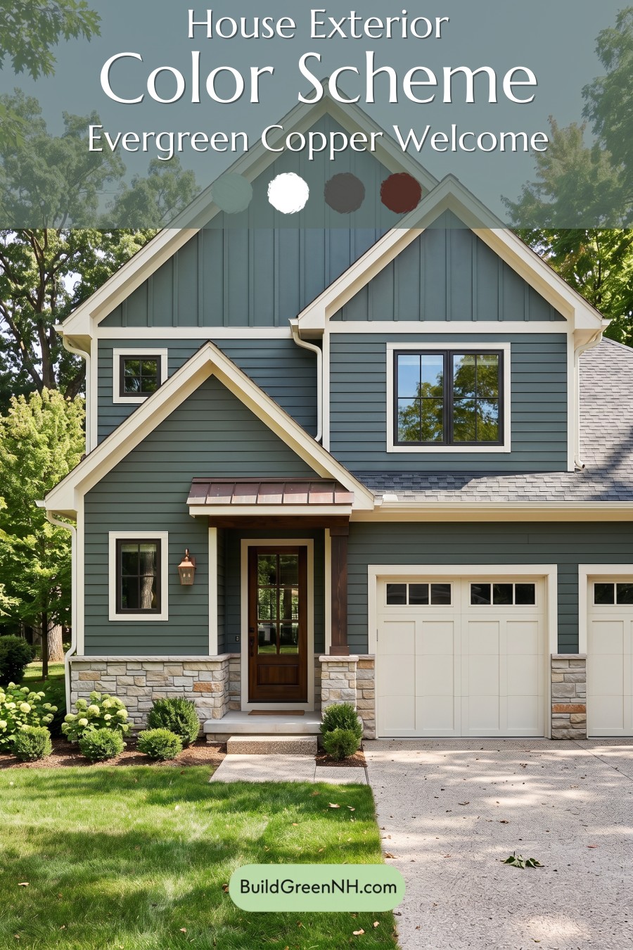 Exterior Color Scheme with Stone Accents: Evergreen Copper Welcome