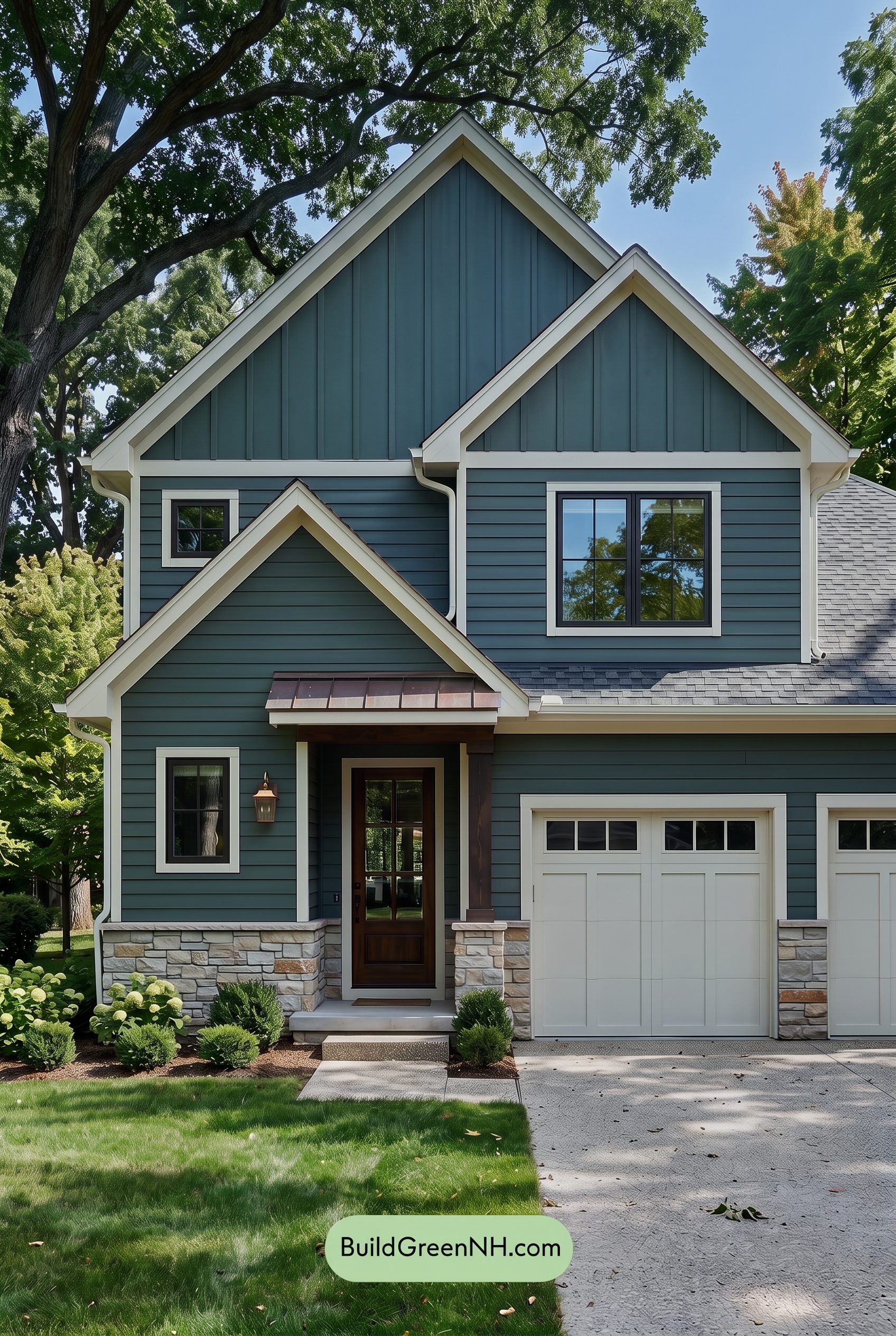 Exterior Color Scheme with Stone Accents: Evergreen Copper Welcome - Shade