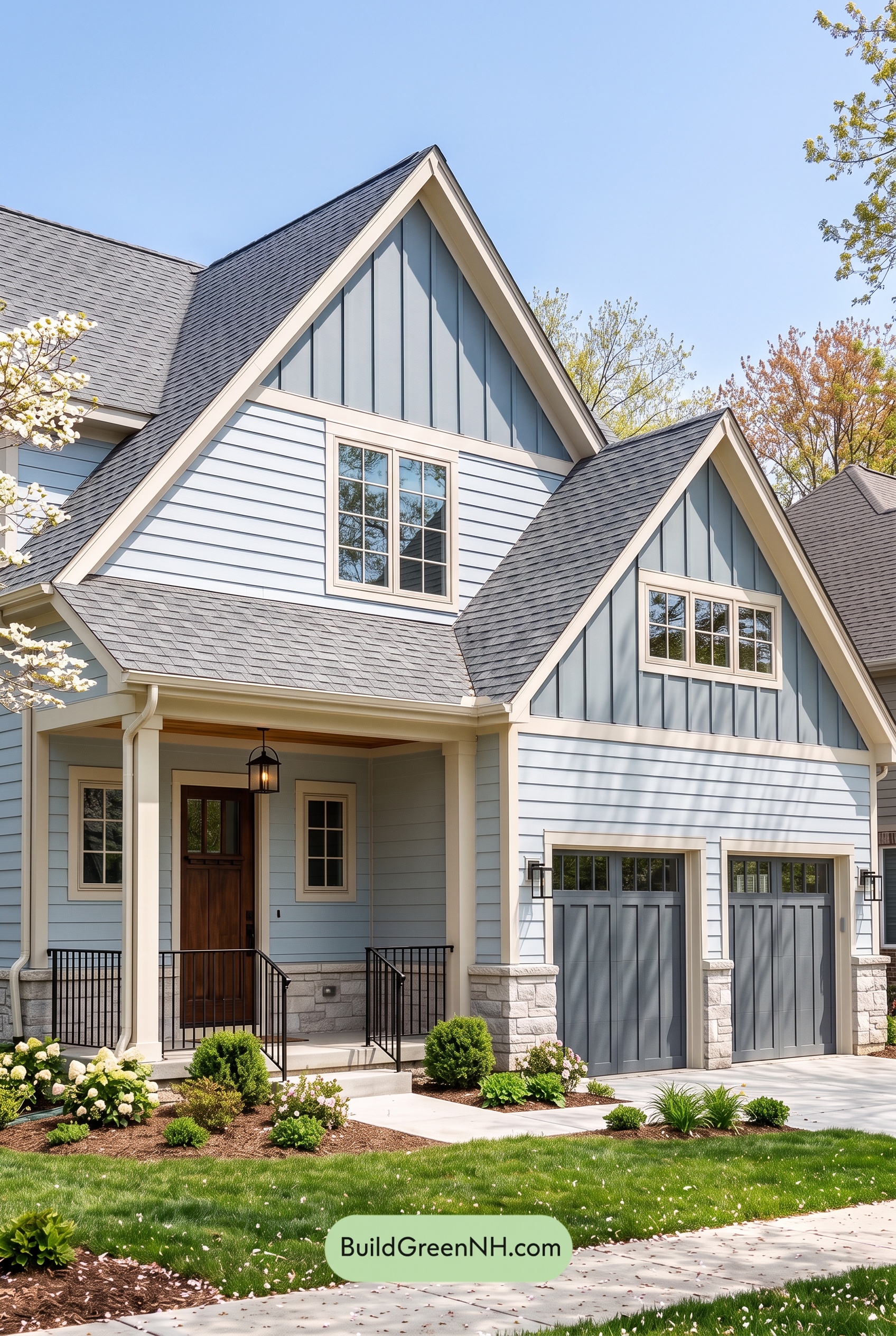 Exterior Color Scheme with Stone Accents: Harborstone Morning