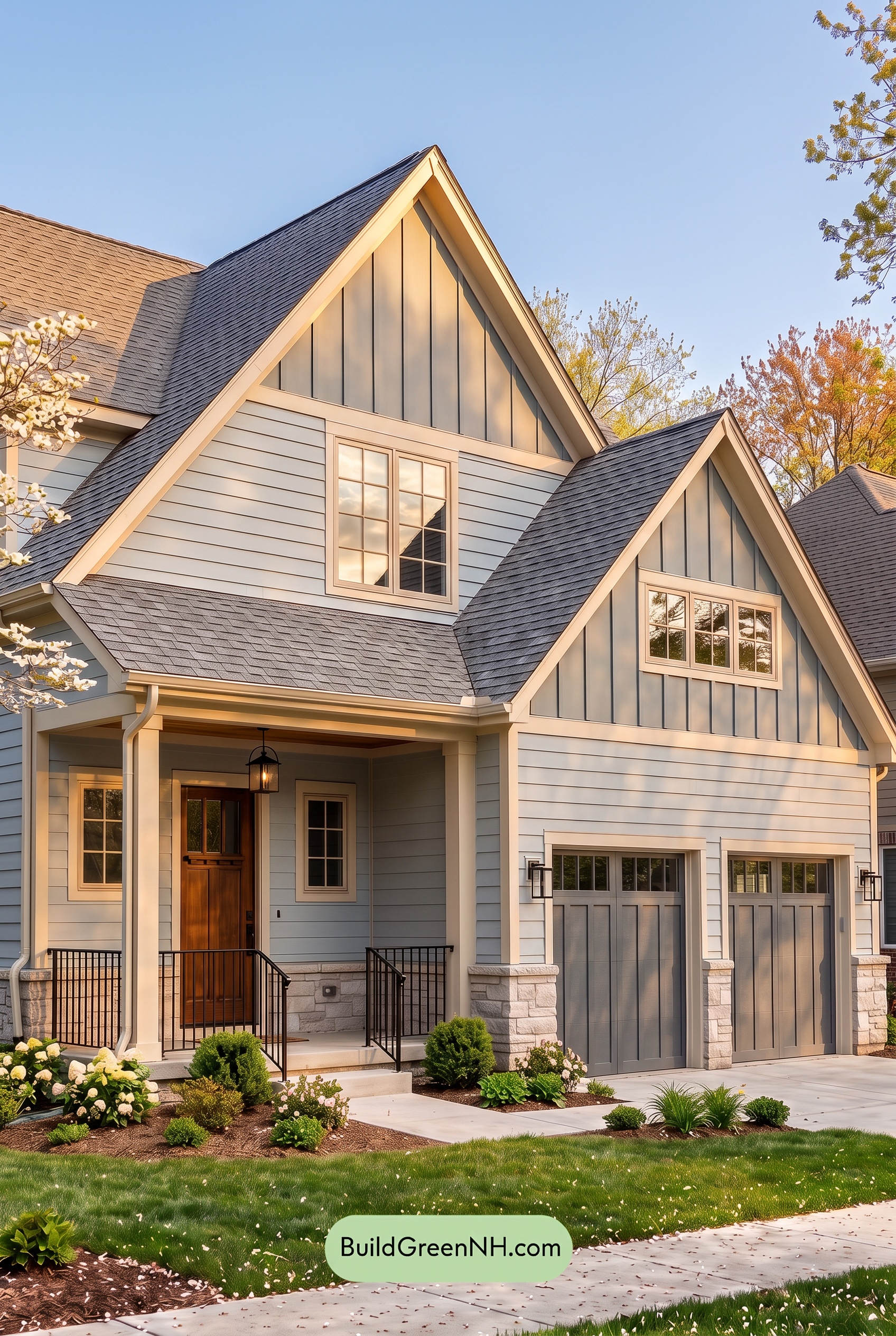Exterior Color Scheme with Stone Accents: Harborstone Morning - Golden Hour