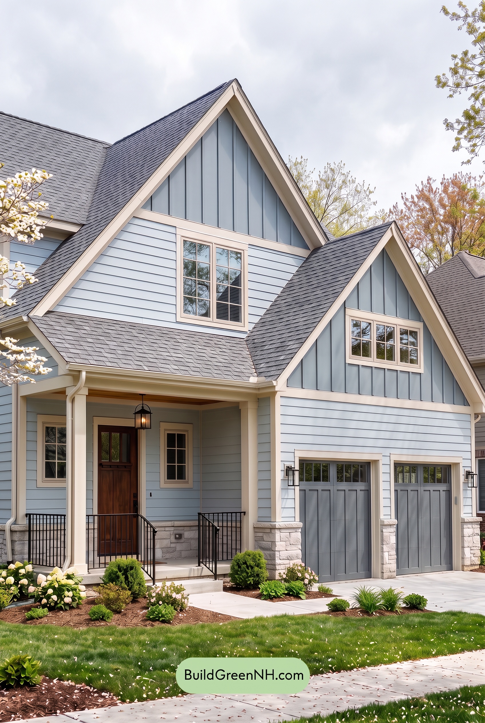 Exterior Color Scheme with Stone Accents: Harborstone Morning - Overcast