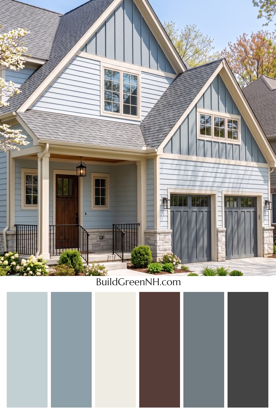 Exterior Color Scheme with Stone Accents: Harborstone Morning