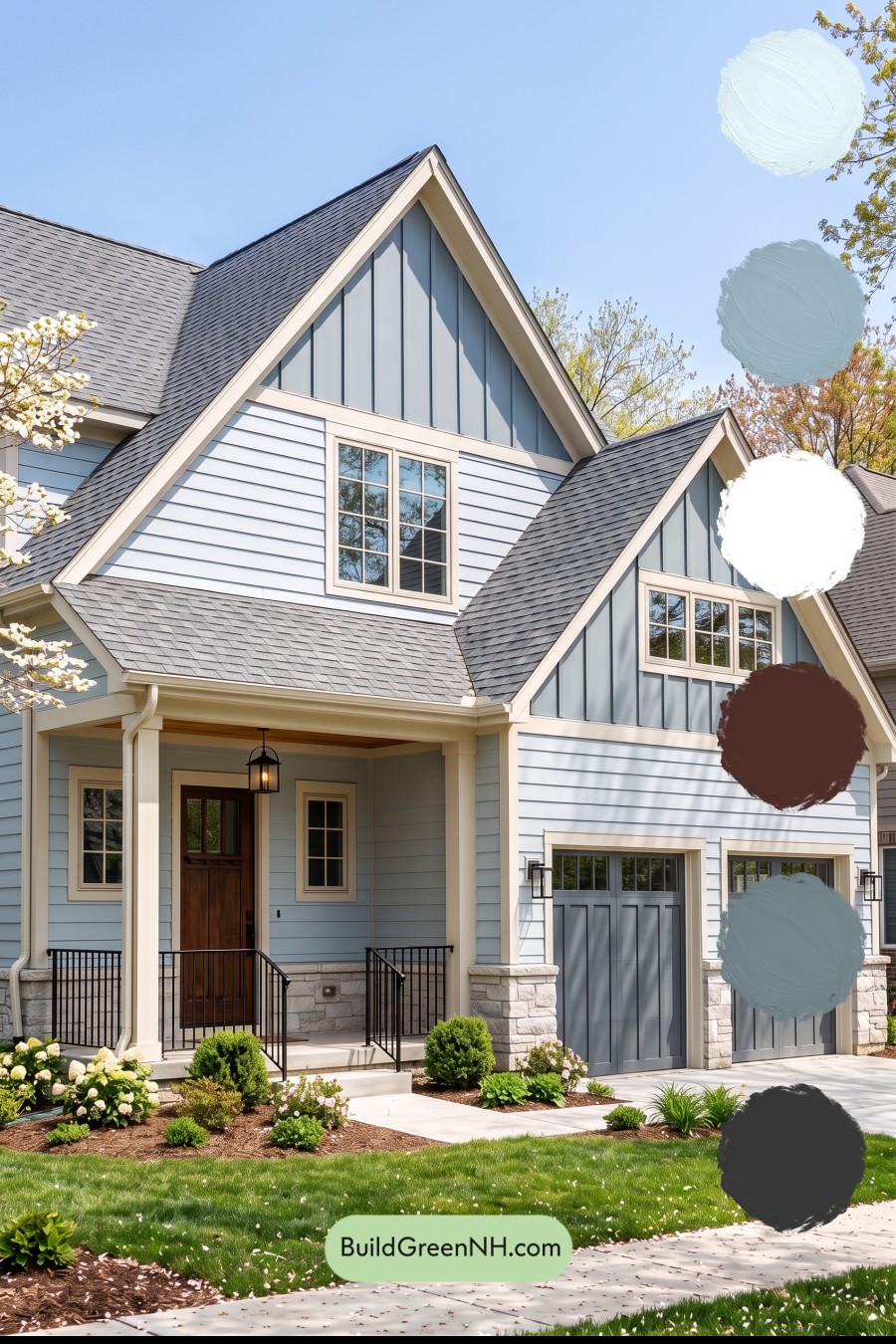 Exterior Color Scheme with Stone Accents: Harborstone Morning