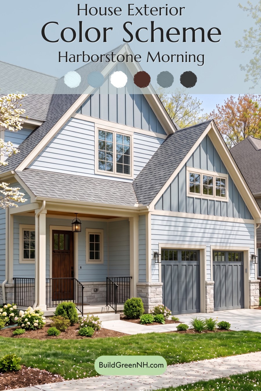 Exterior Color Scheme with Stone Accents: Harborstone Morning