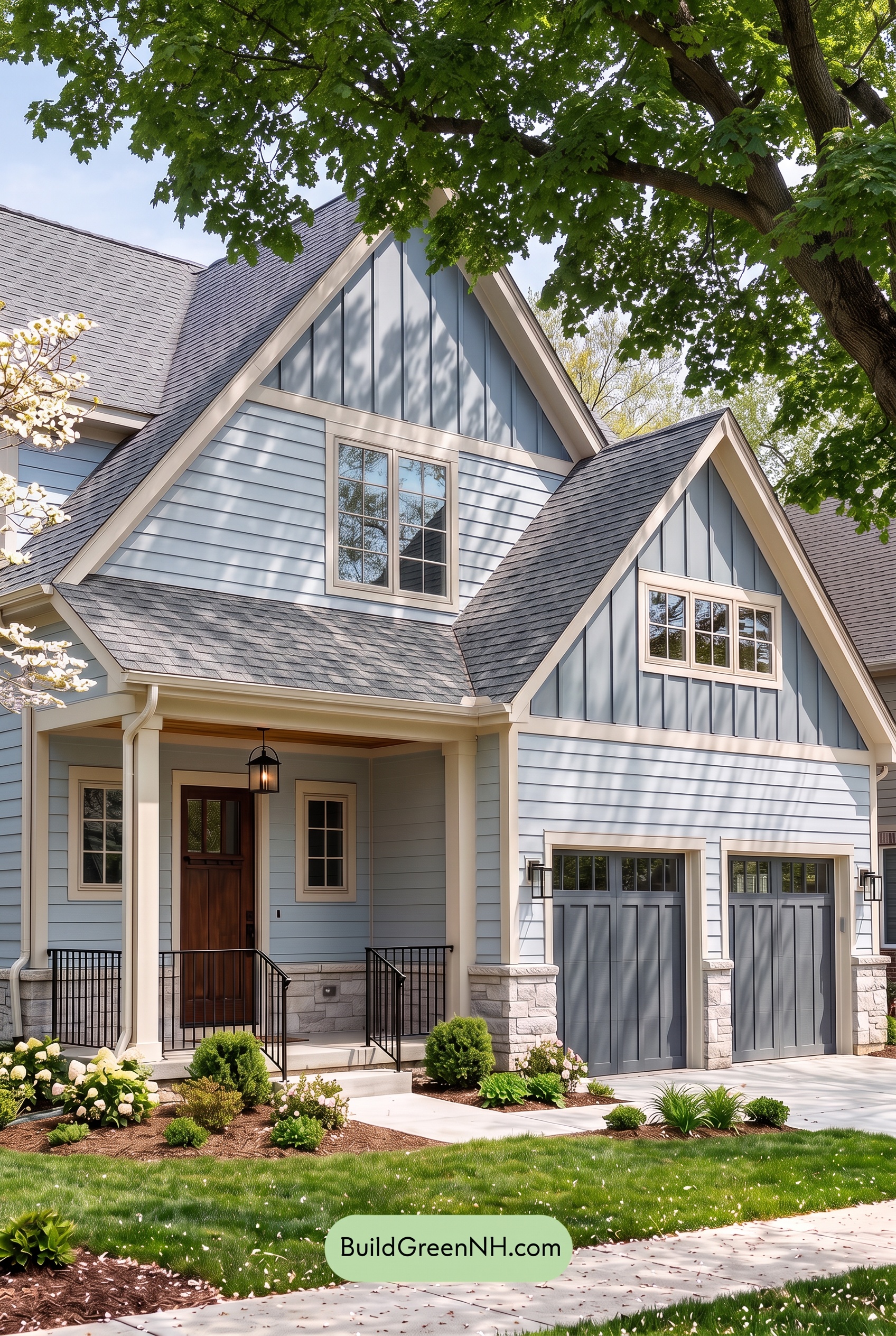 Exterior Color Scheme with Stone Accents: Harborstone Morning - Shade