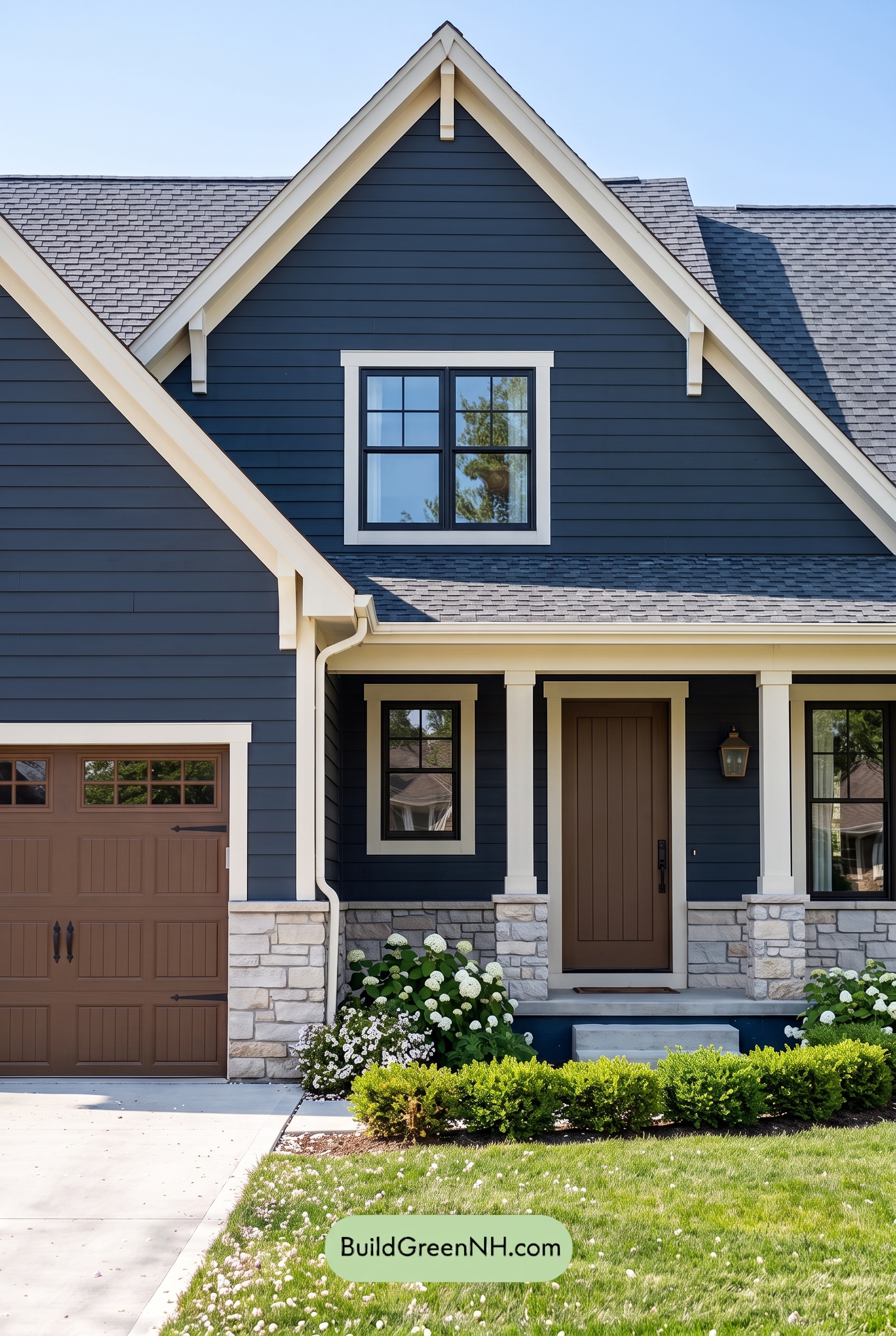 Exterior Color Scheme with Stone Accents: Indigo Lantern Welcome