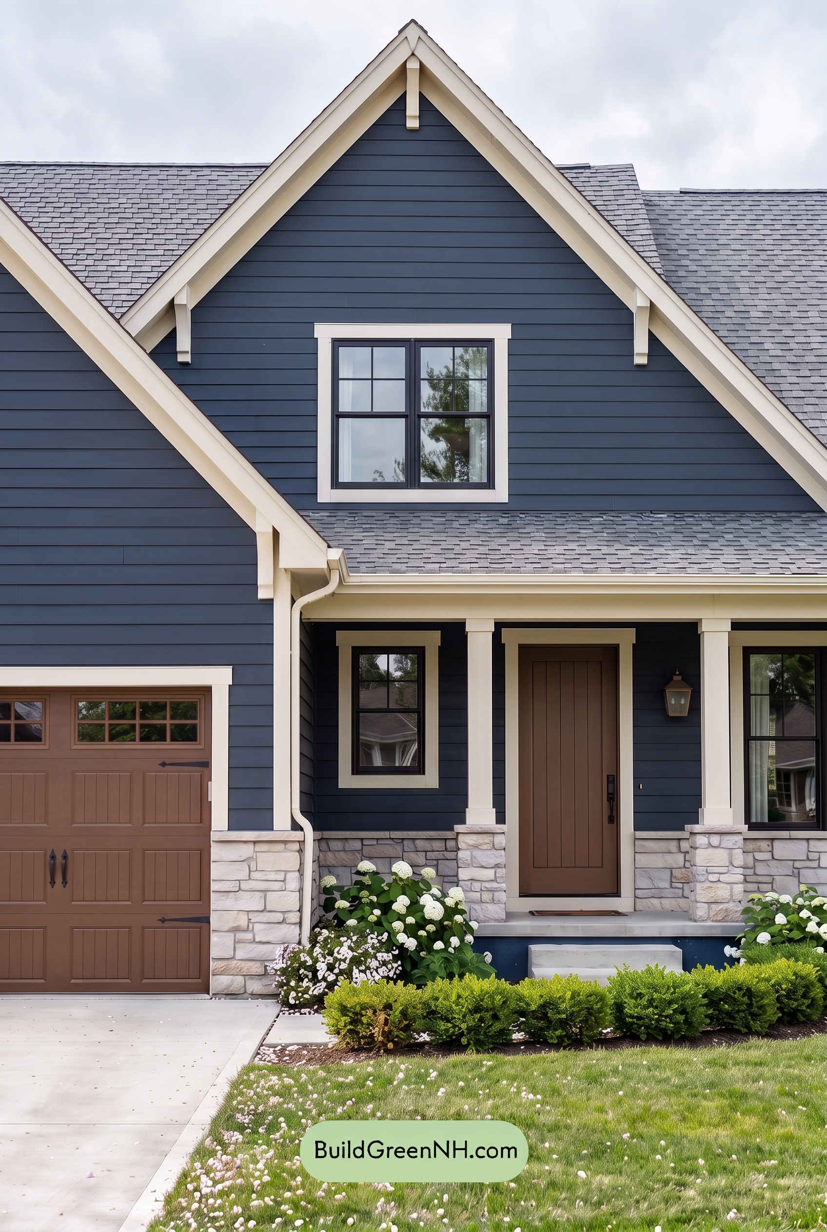 Exterior Color Scheme with Stone Accents: Indigo Lantern Welcome - Overcast