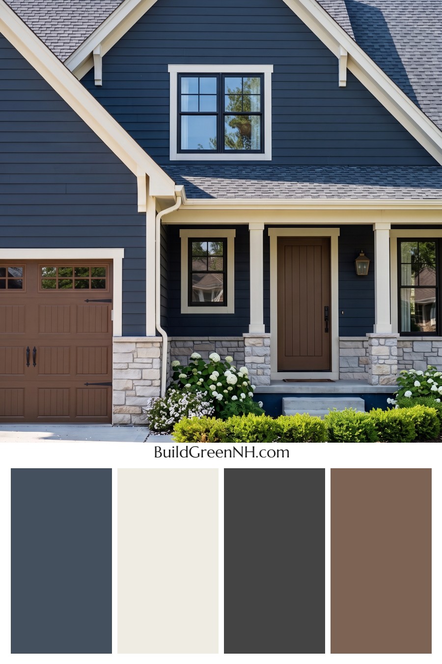 Exterior Color Scheme with Stone Accents: Indigo Lantern Welcome