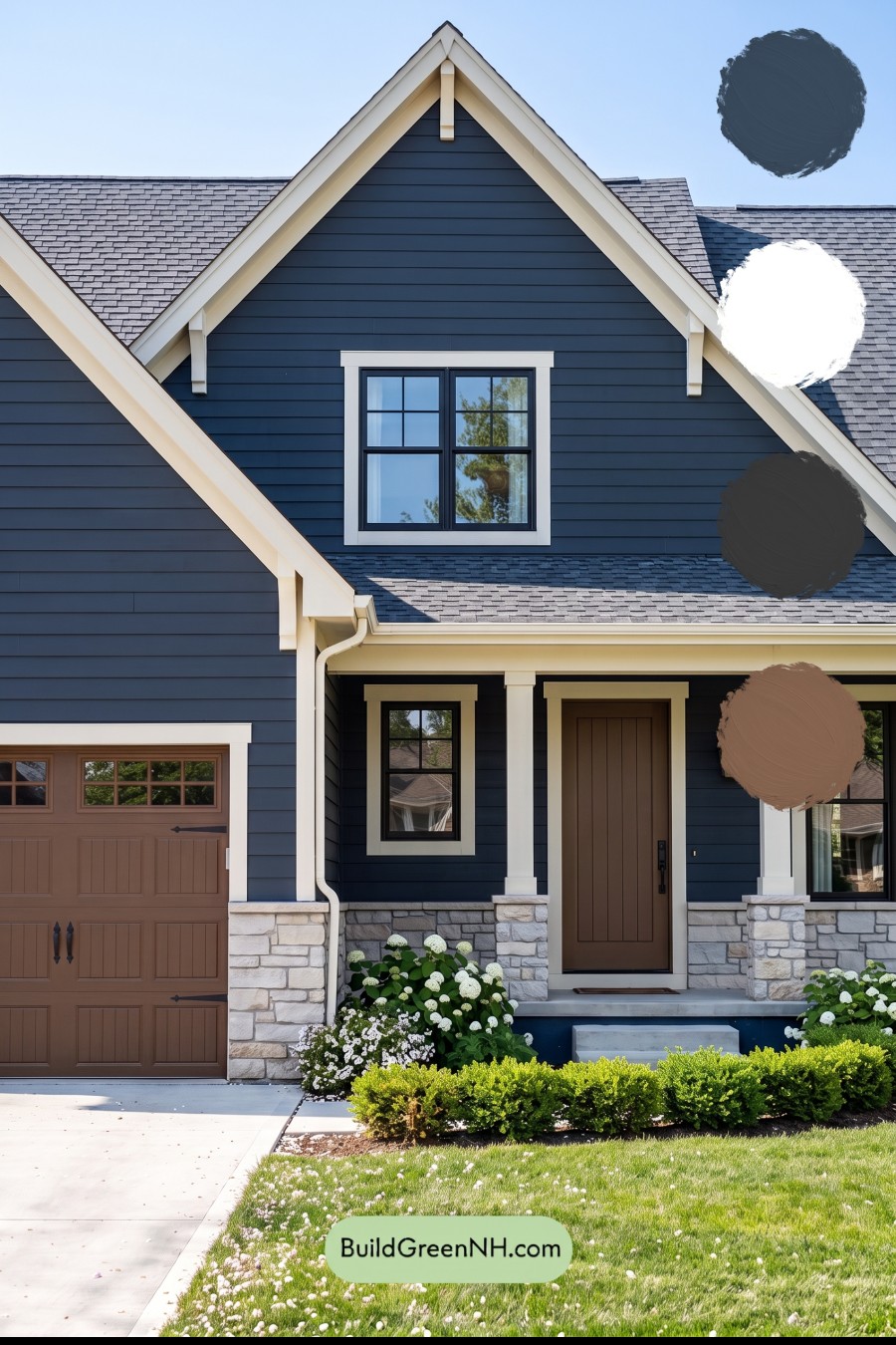Exterior Color Scheme with Stone Accents: Indigo Lantern Welcome