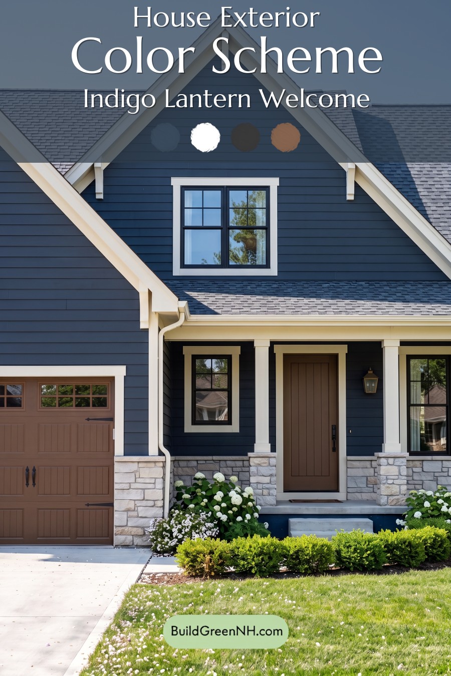 Exterior Color Scheme with Stone Accents: Indigo Lantern Welcome