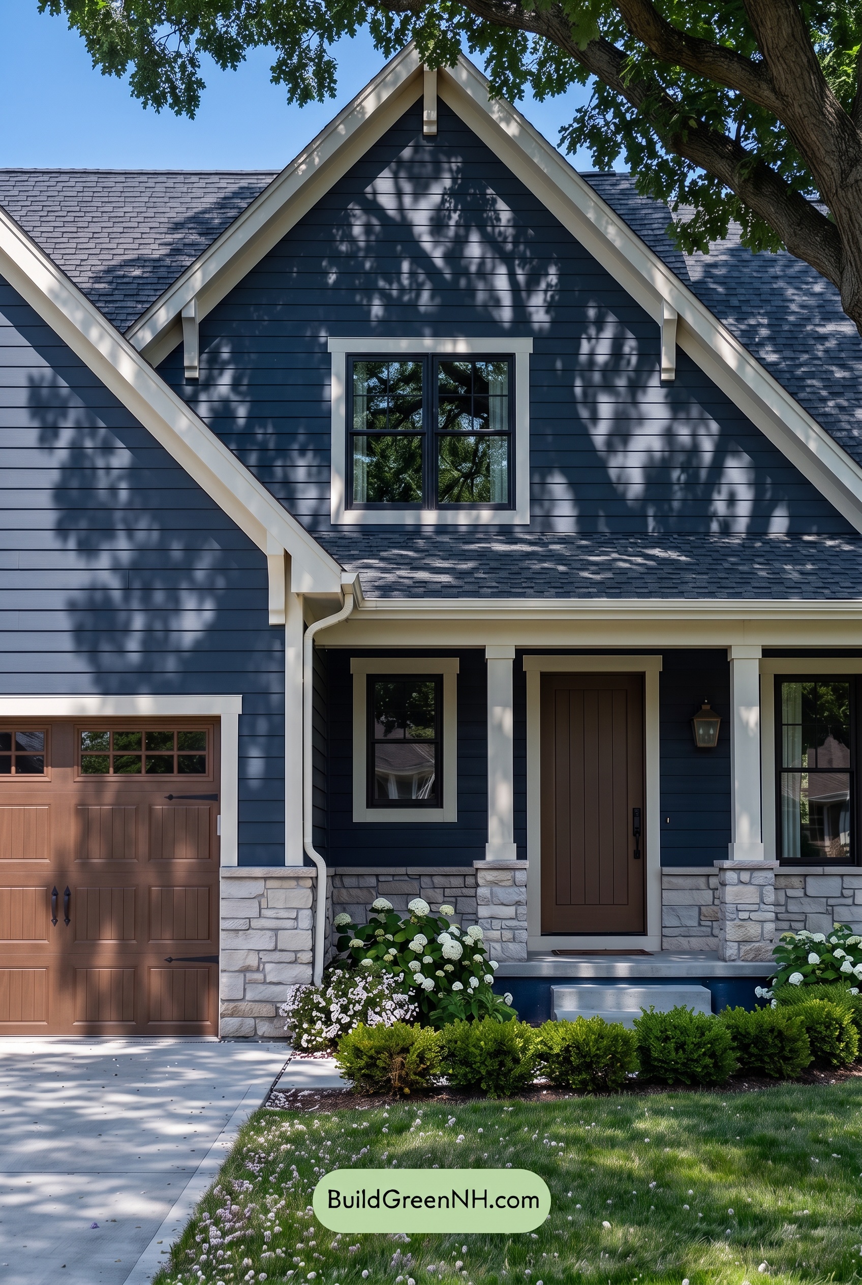 Exterior Color Scheme with Stone Accents: Indigo Lantern Welcome - Shade