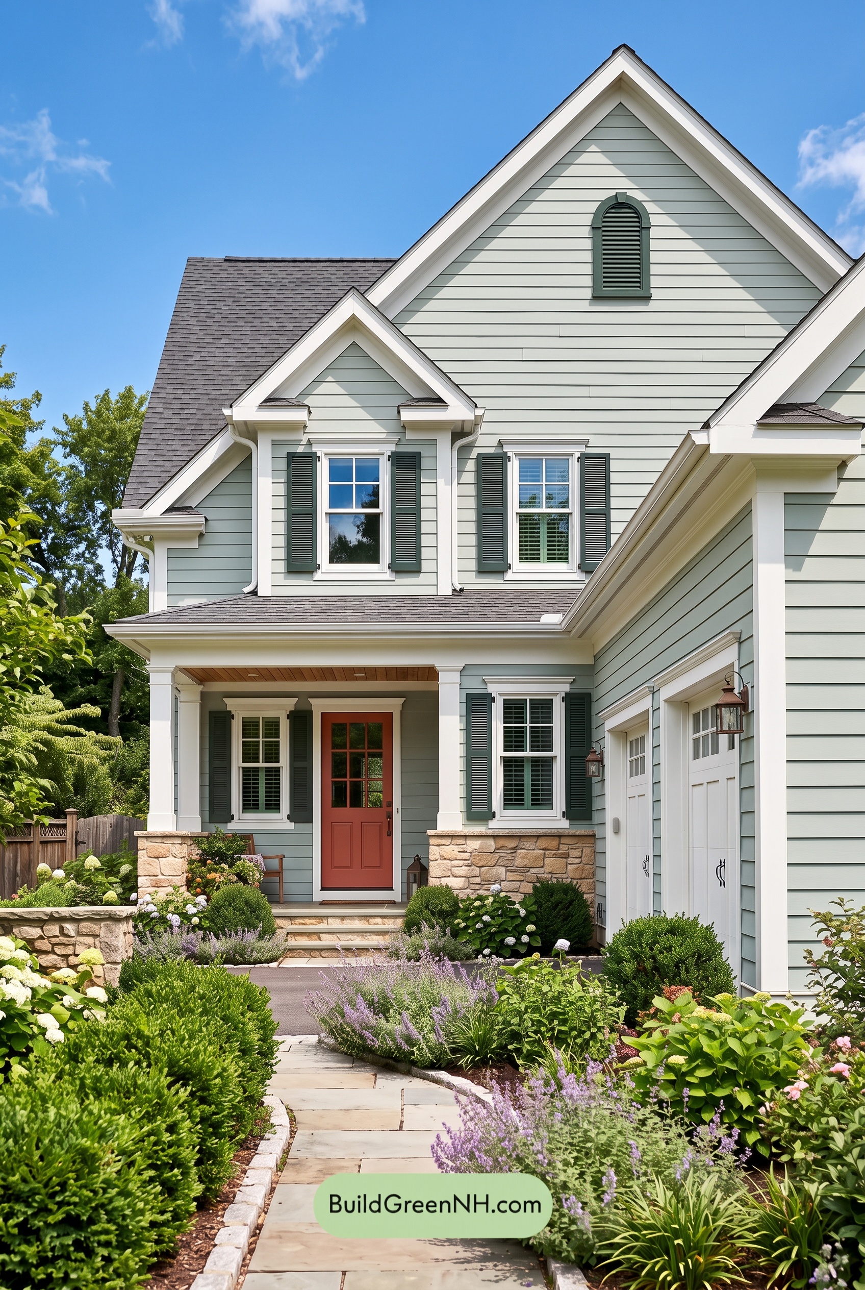 Exterior Color Scheme with Stone Accents: Juniper Porchlight