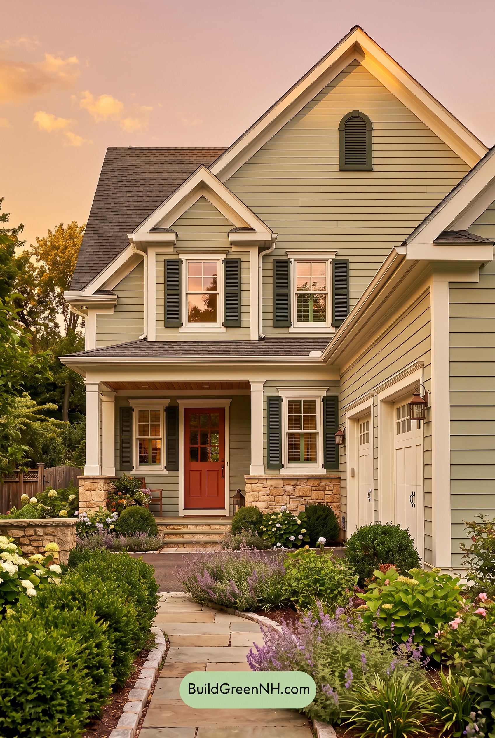 Exterior Color Scheme with Stone Accents: Juniper Porchlight - Golden Hour