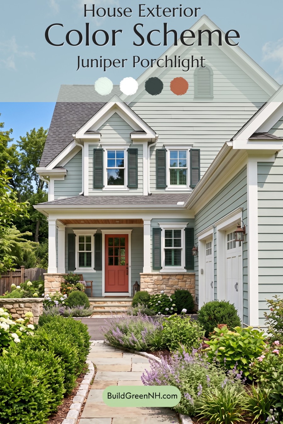 Exterior Color Scheme with Stone Accents: Juniper Porchlight