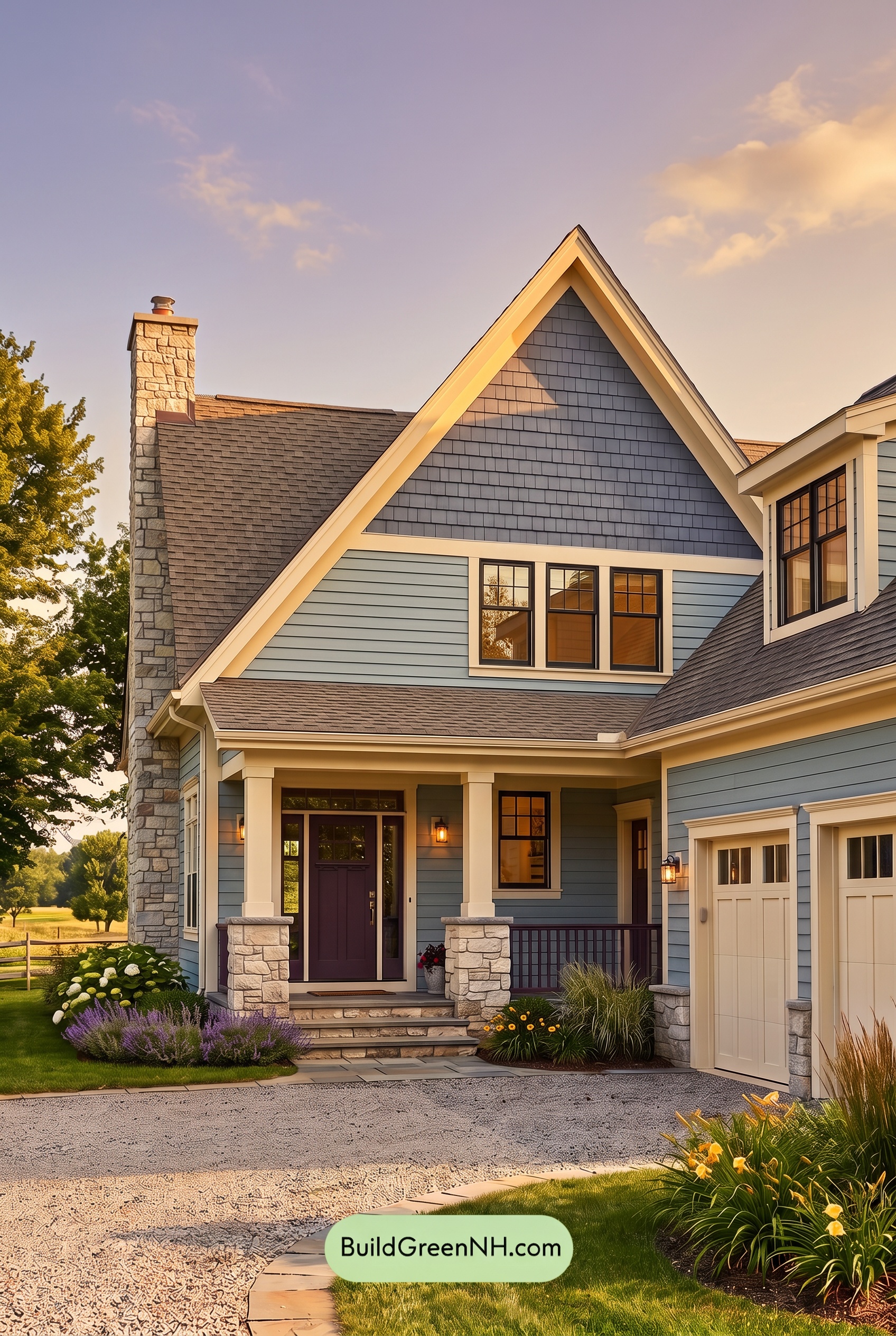 Exterior Color Scheme with Stone Accents: Meadow Bell Welcome - Golden Hour