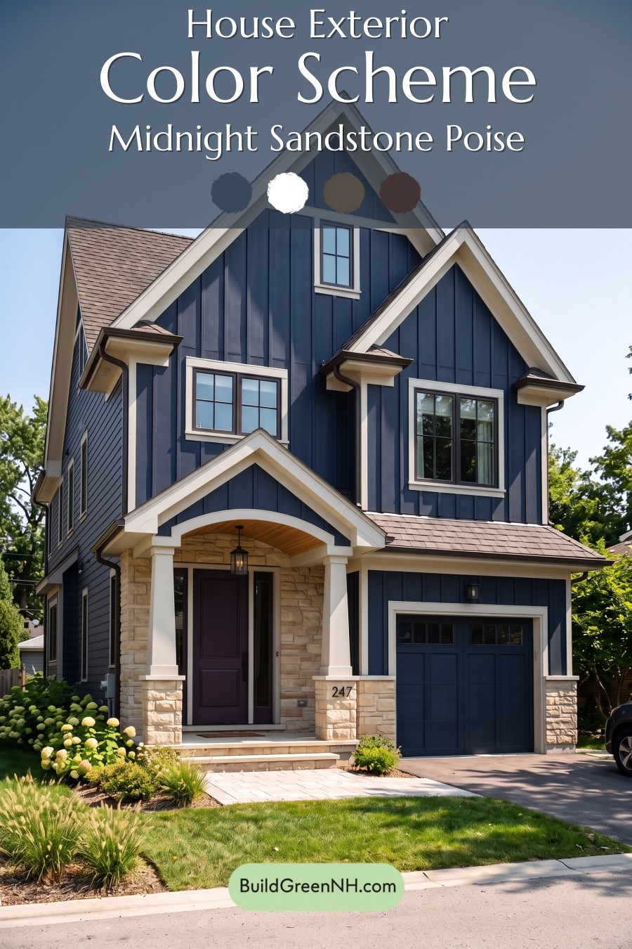 Exterior Color Scheme with Stone Accents: Midnight Sandstone Poise