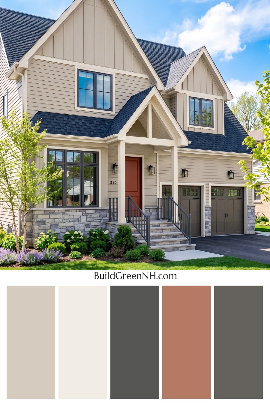 Exterior Color Scheme with Stone Accents: Mistwood Ember Entry