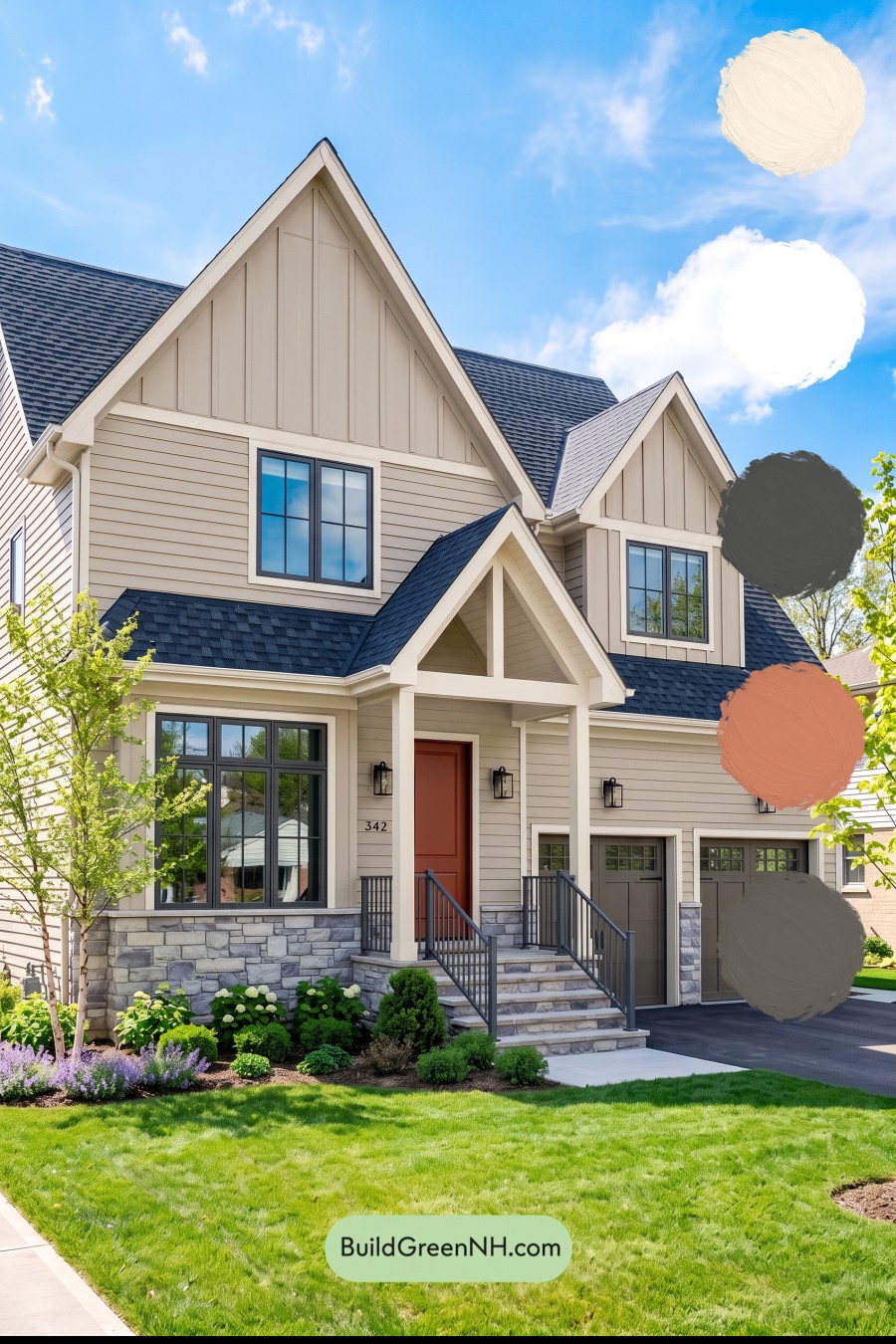 Exterior Color Scheme with Stone Accents: Mistwood Ember Entry