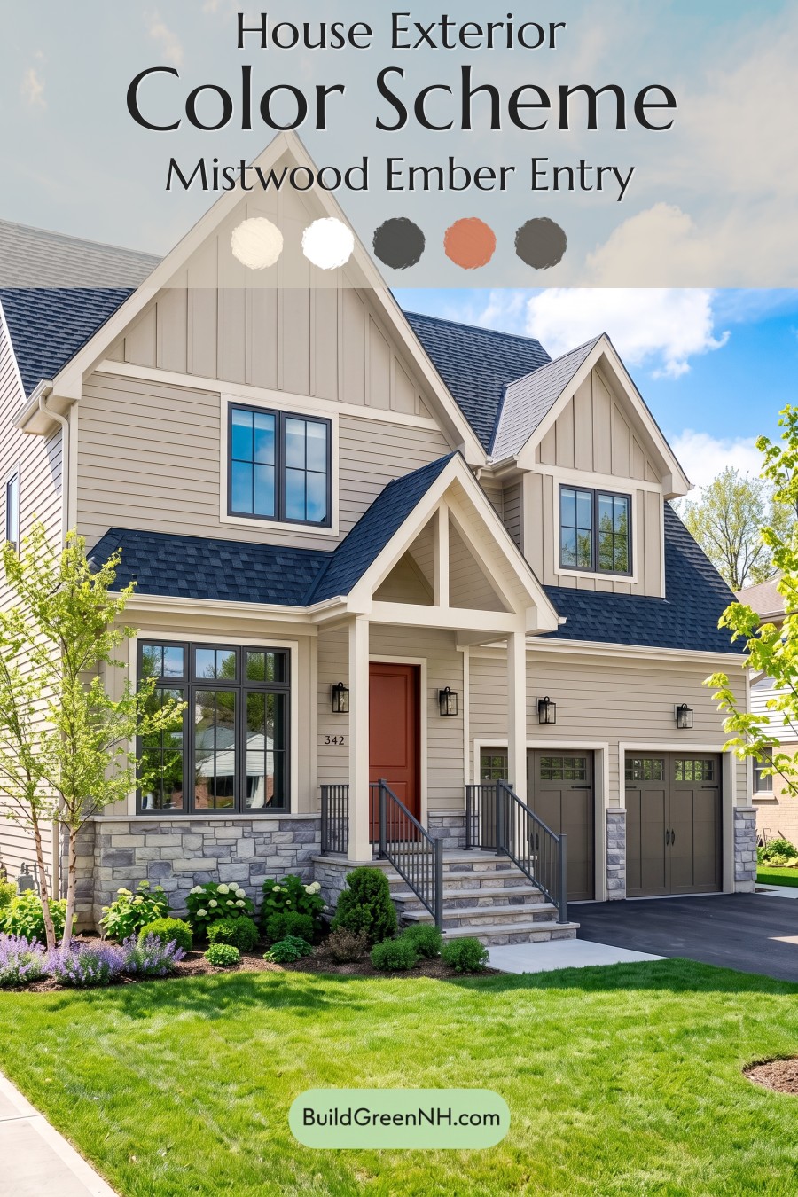 Exterior Color Scheme with Stone Accents: Mistwood Ember Entry