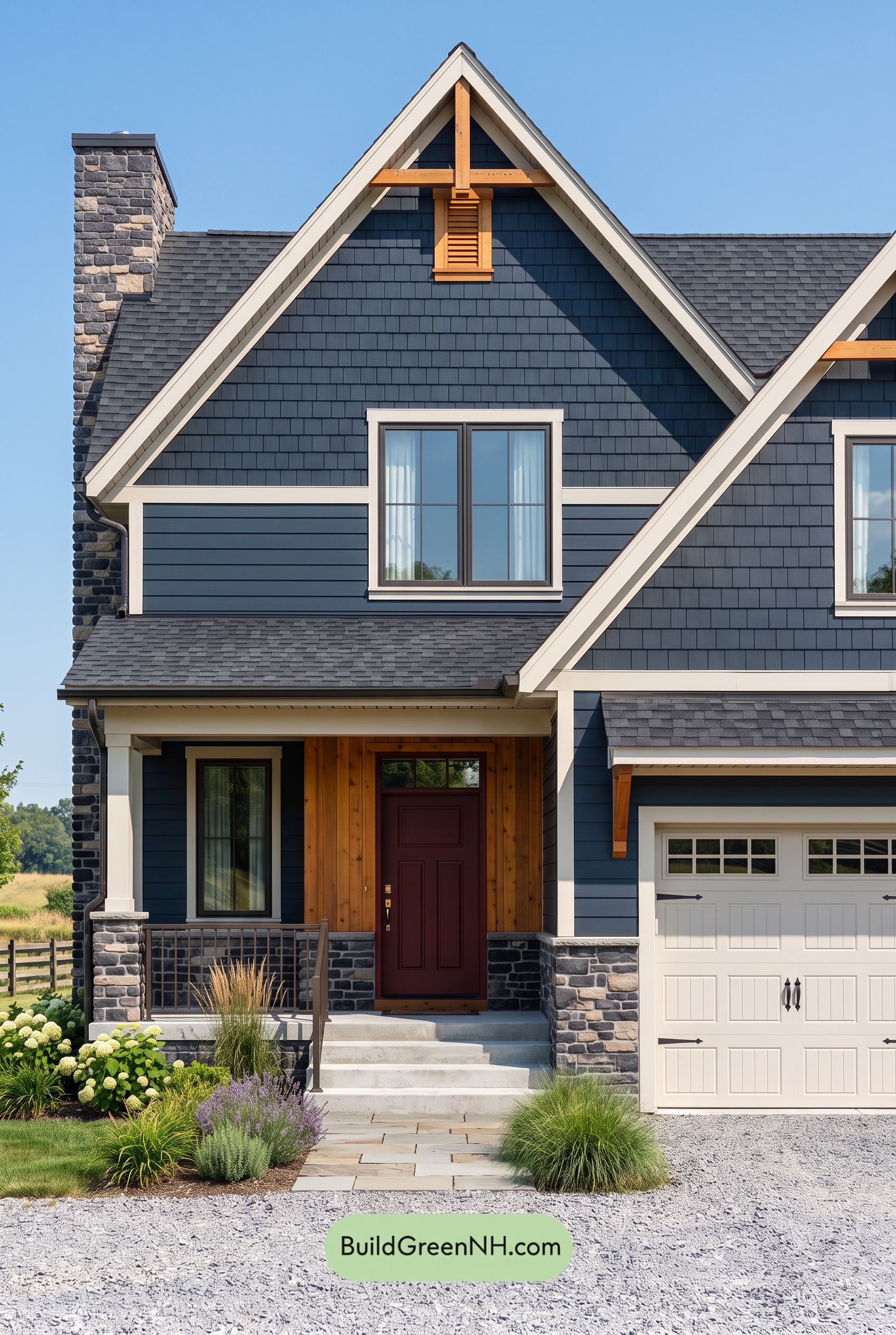 Exterior Color Scheme with Stone Accents: Navy Amber Hearth