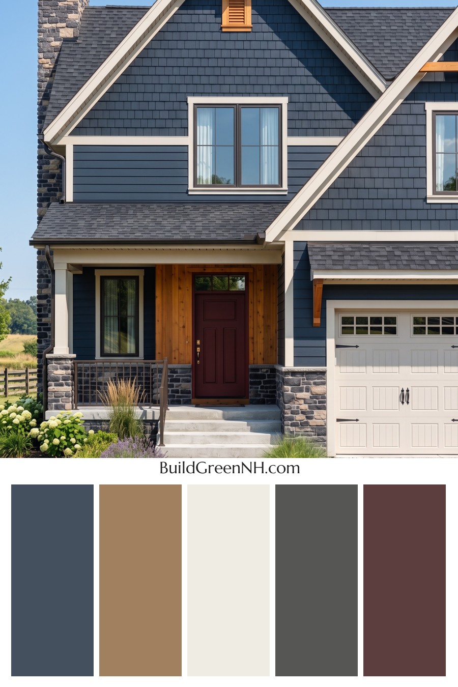 Exterior Color Scheme with Stone Accents: Navy Amber Hearth